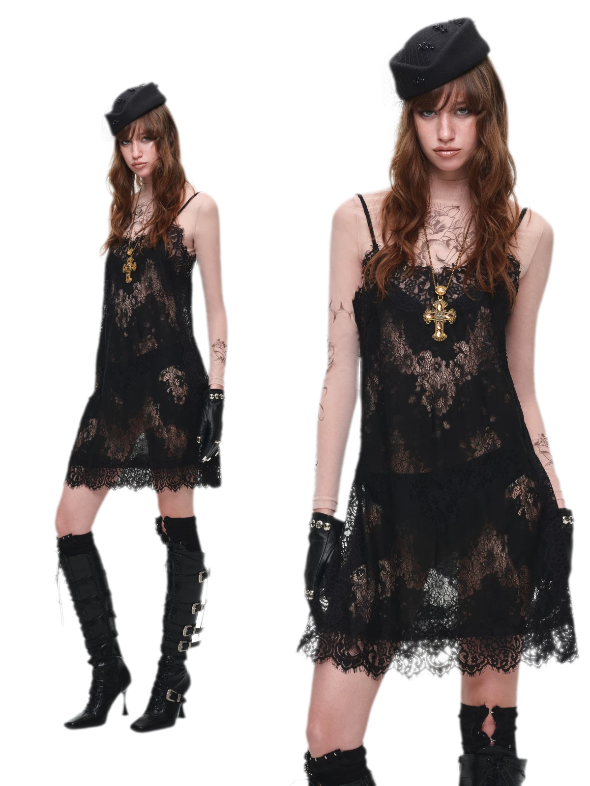 Tattoo Print Mesh Top