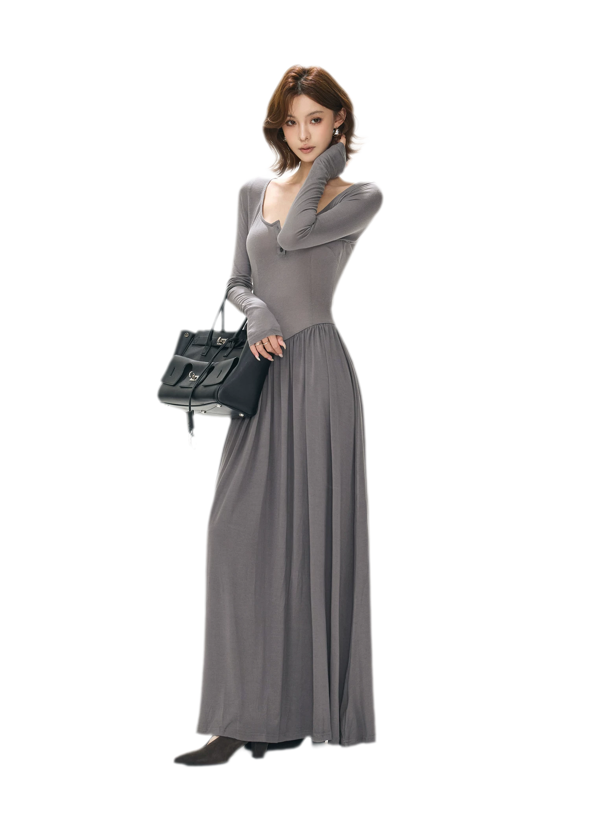 Vintage Square-Neck Paneled Maxi Dress