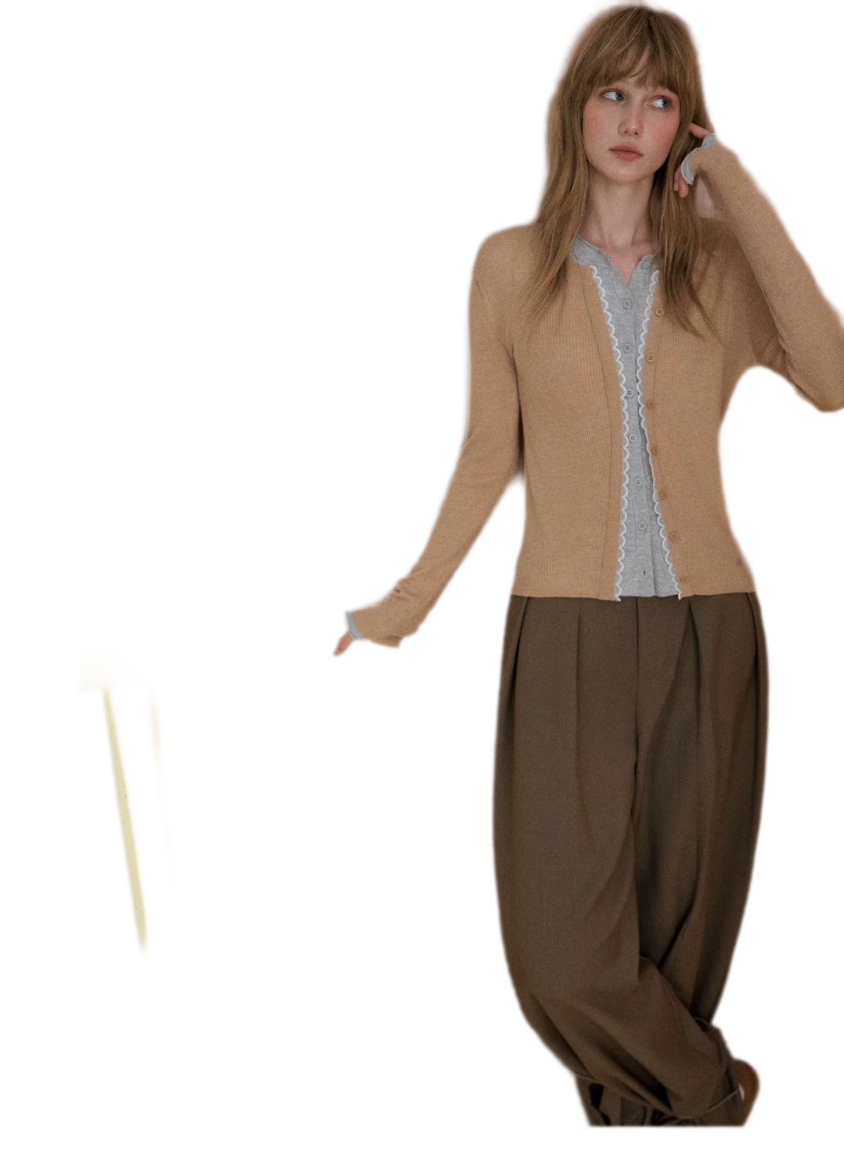 Layered Lace Trim Knit Cardigan