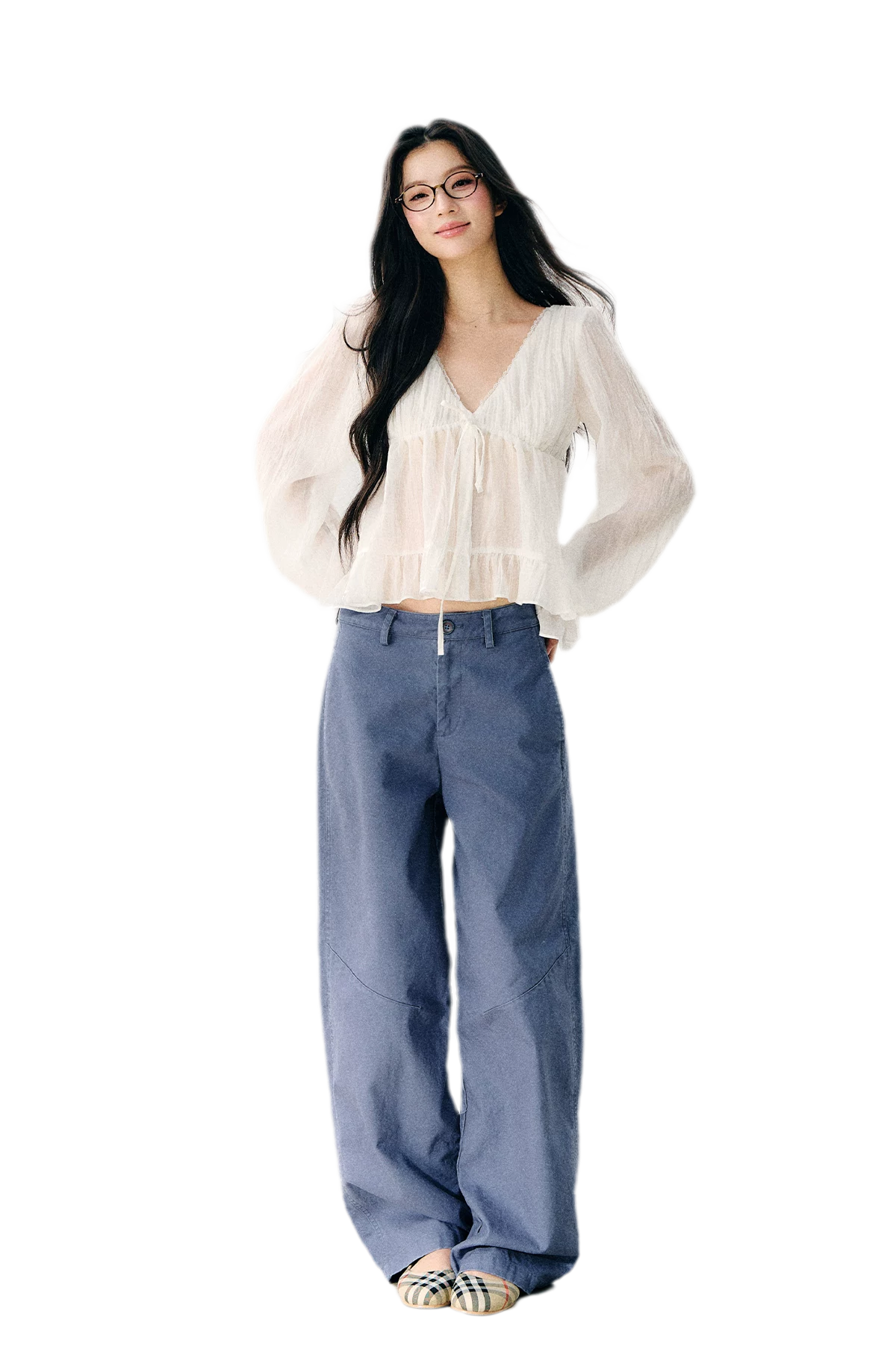 V-Neck Ruffle Chiffon Blouse