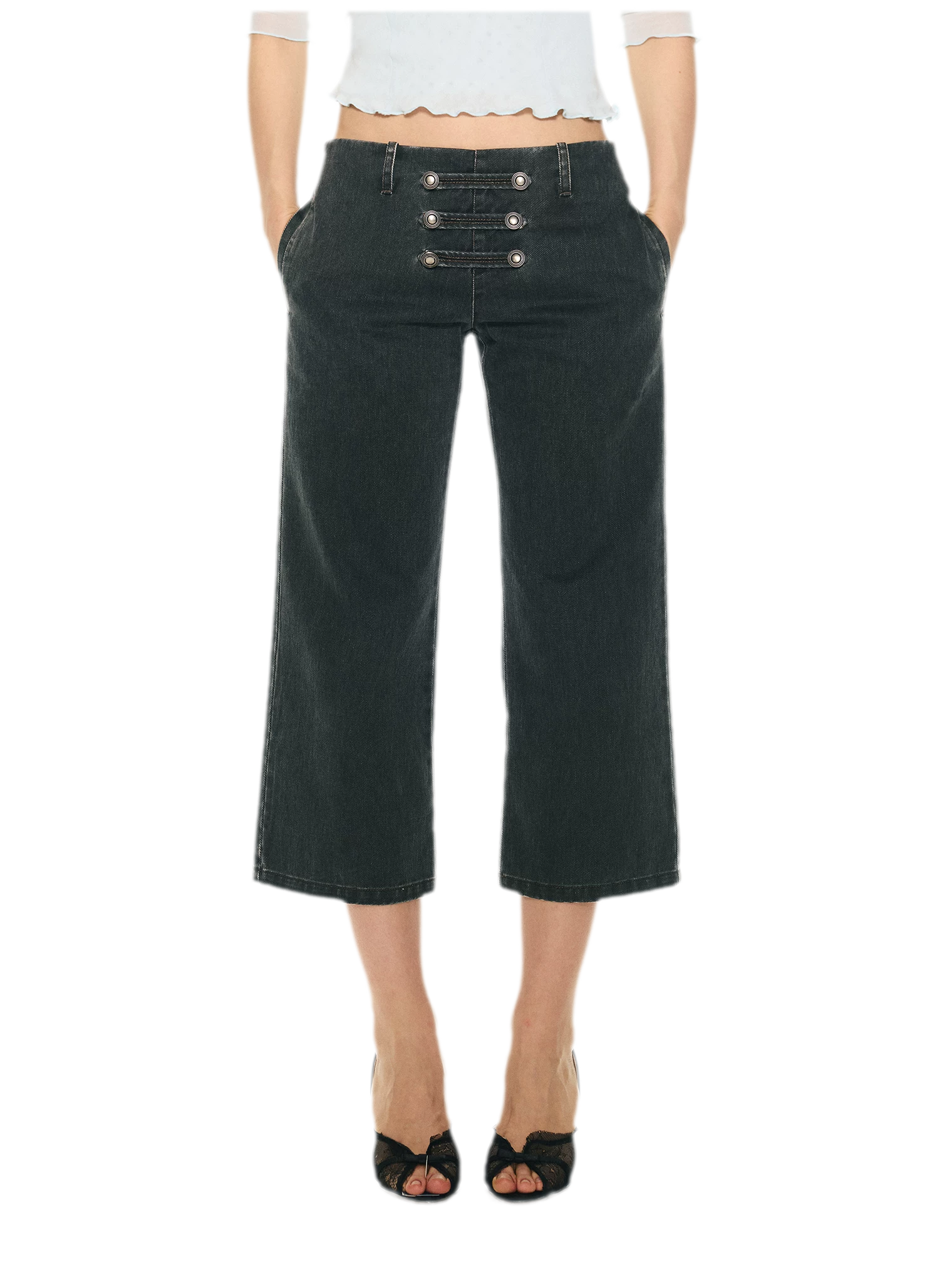 Vintage Pirate Buckle Denim Capris