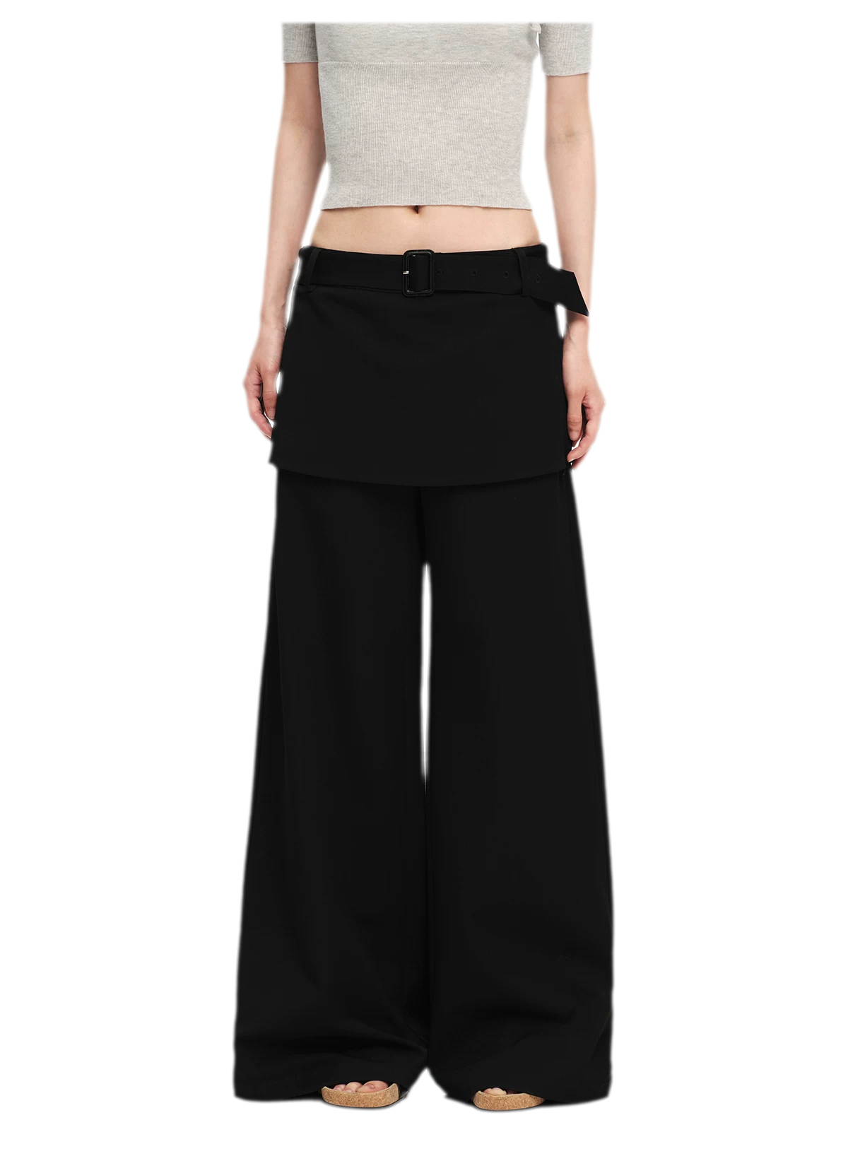Structured Faux-Layer Wide-Leg Trousers