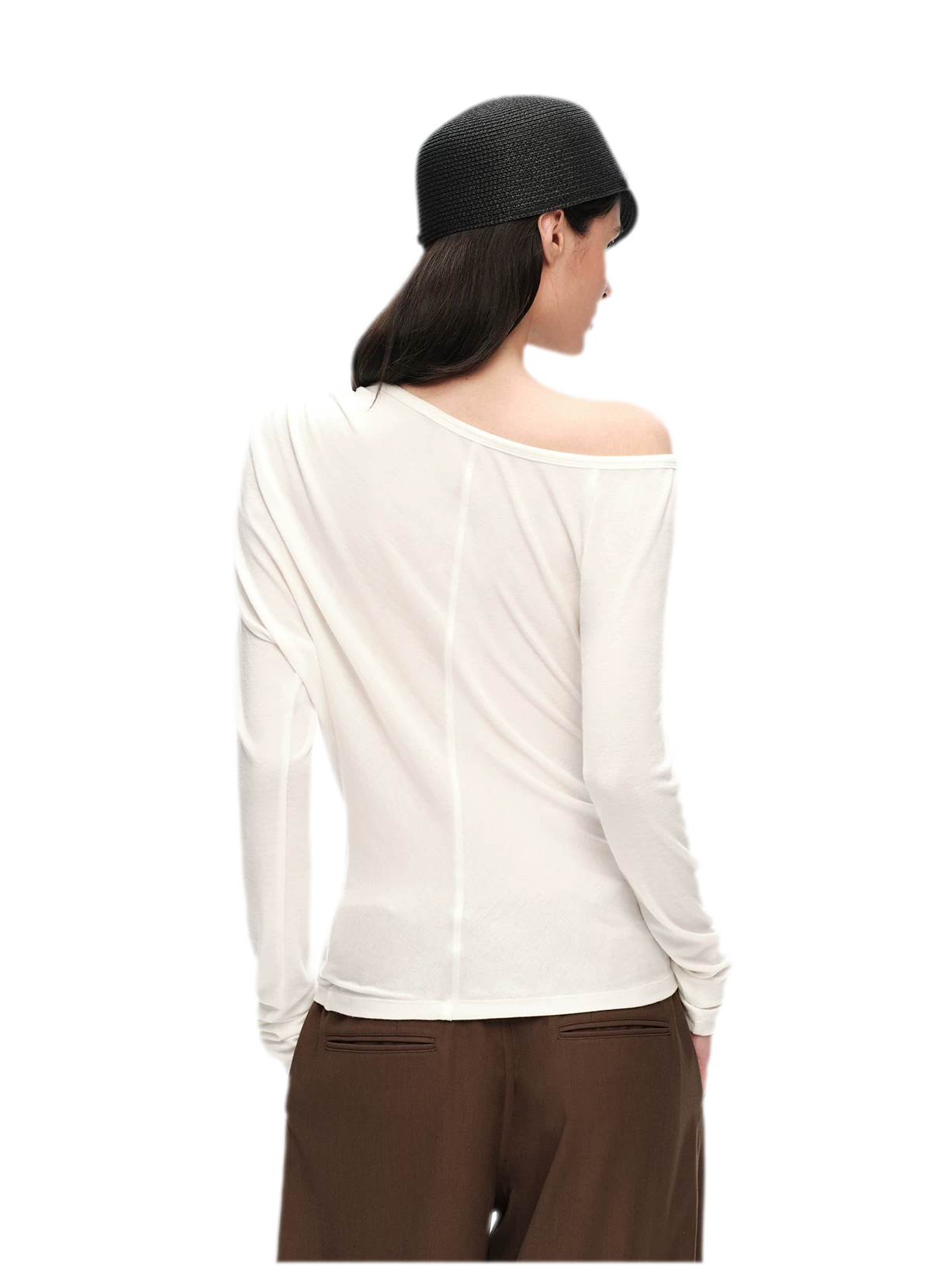 Wool Lyocell Ruched Shoulder Top