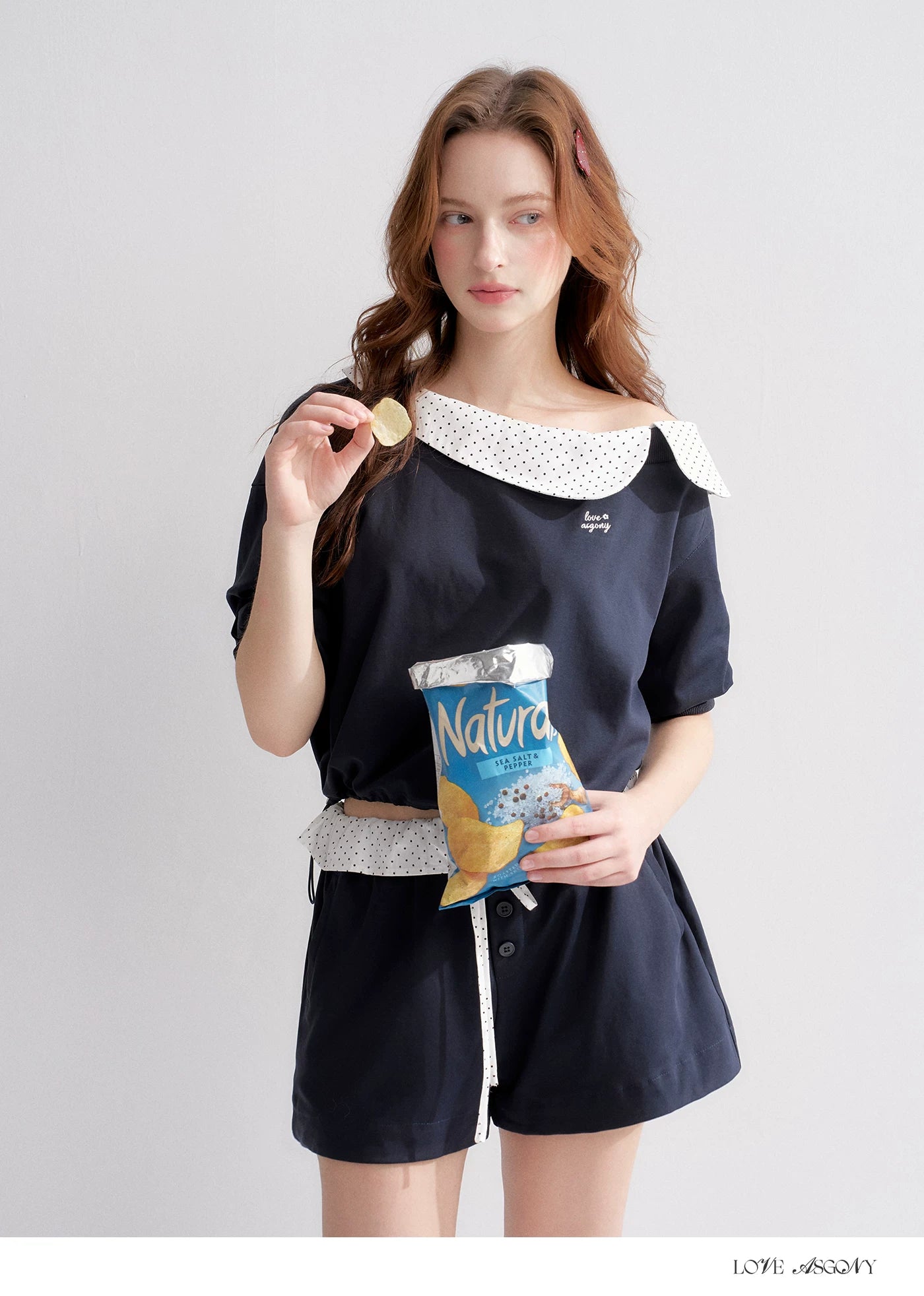 Vintage Polka Dot Asymmetric Short Sleeve Sweatshirt