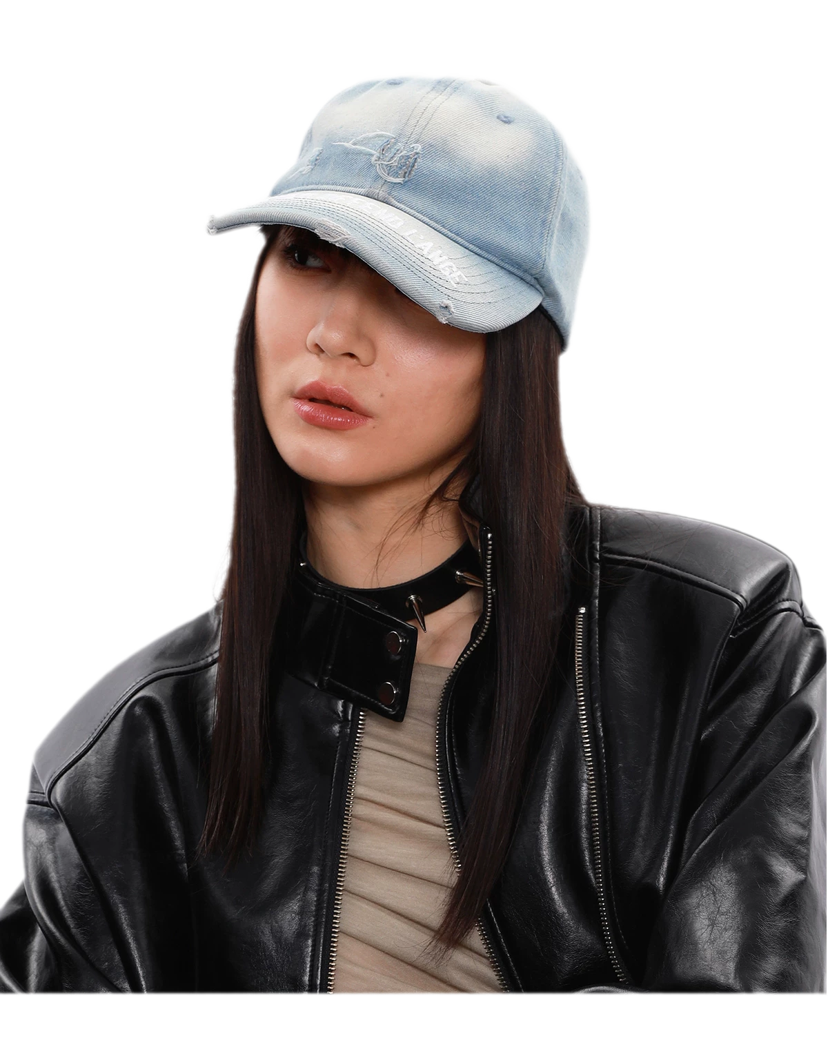 Washed Denim Embroidered Cap