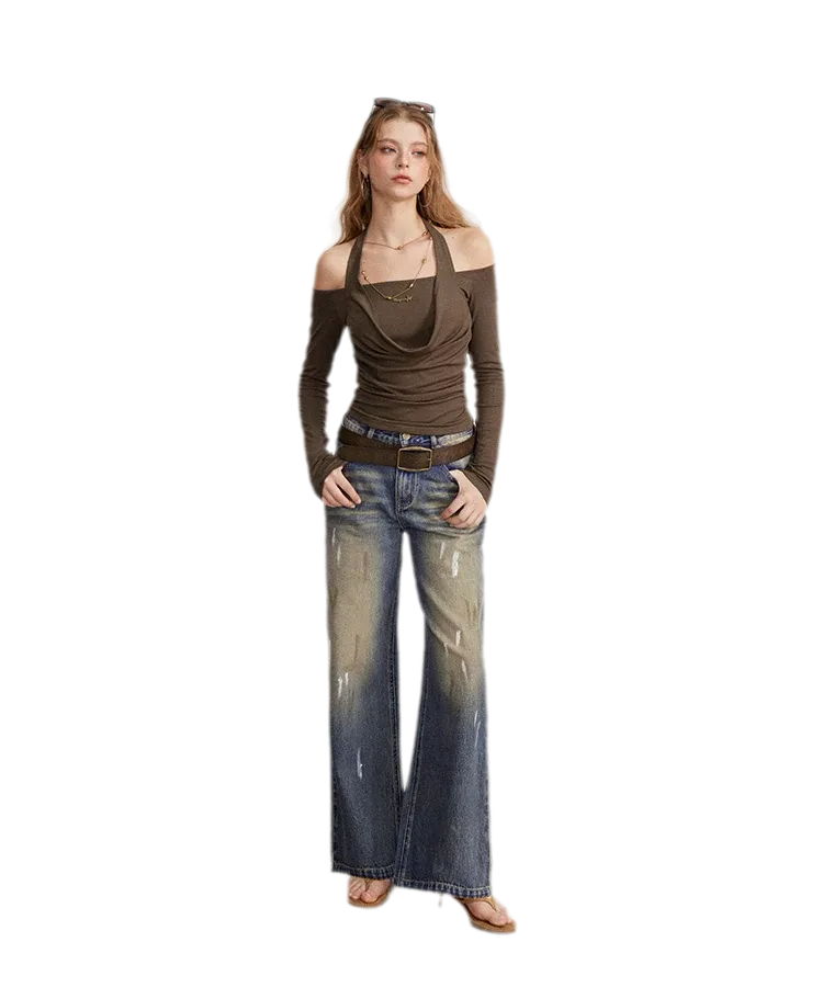 Washed Paint-Splatter Wide-Leg Jeans