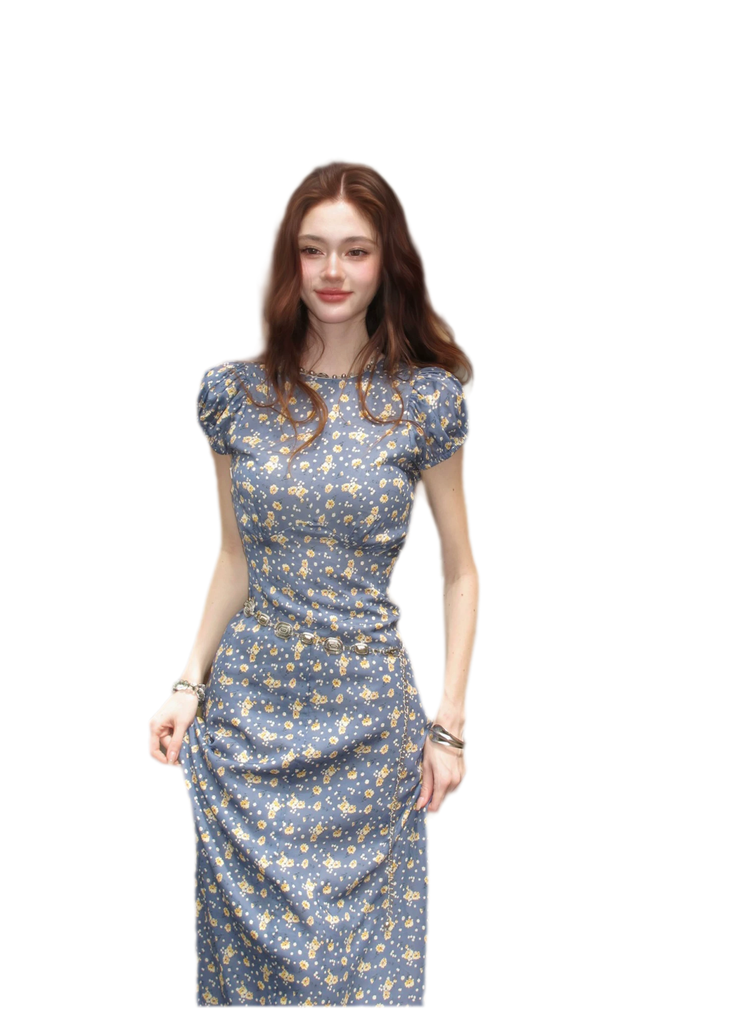 Blue Floral Tencel Dress