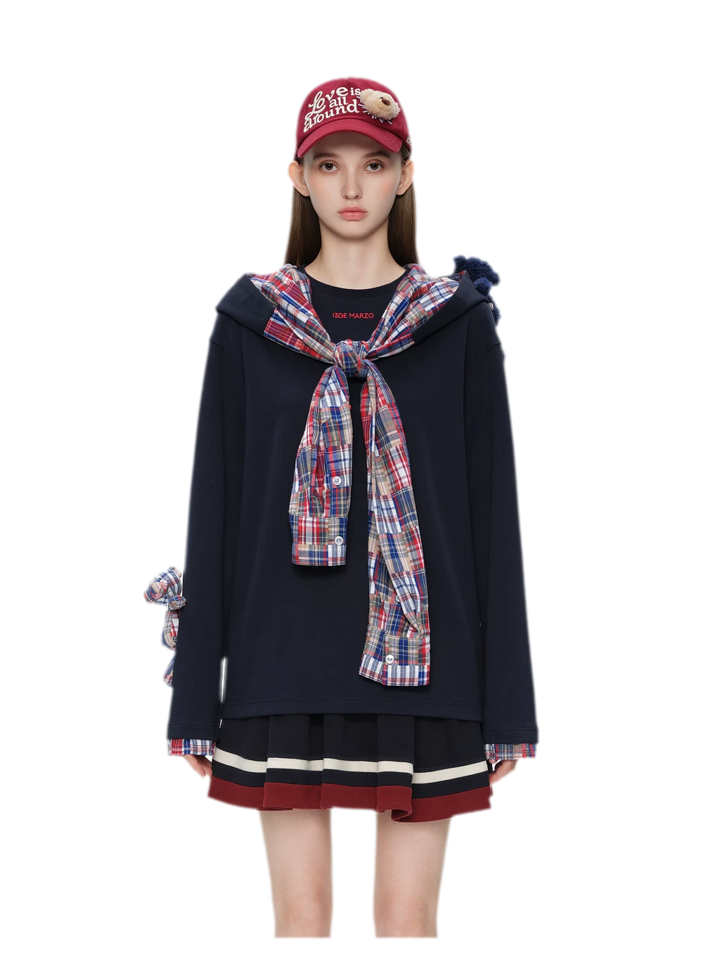 Deconstructed Plaid Hooded T-Shirt