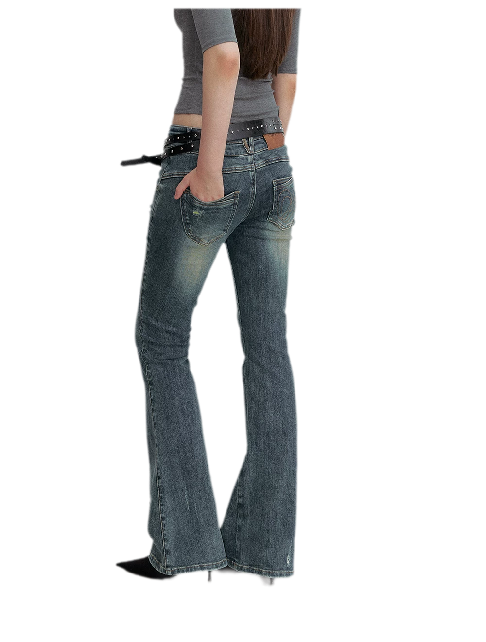 Washed Whisker Flared Jeans