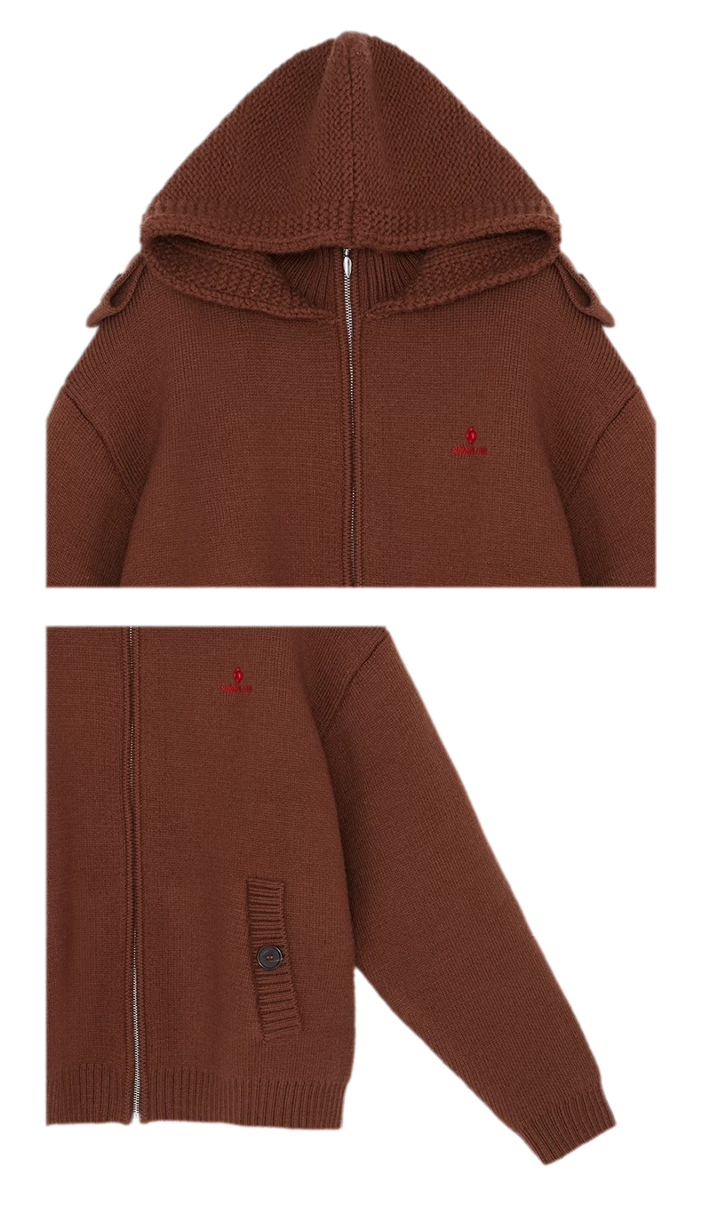 Wool Hooded Zip Knit Jacket