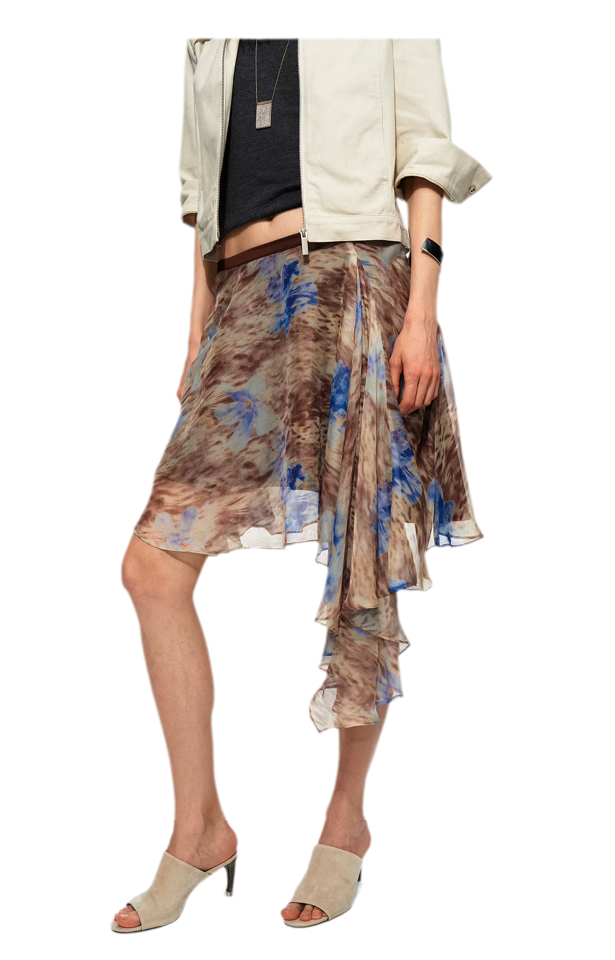 Printed Irregular Hem Chiffon Skirt