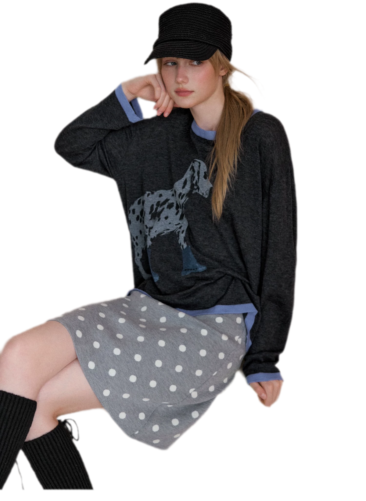 Oversized-Strickpullover mit Dalmatiner-Print