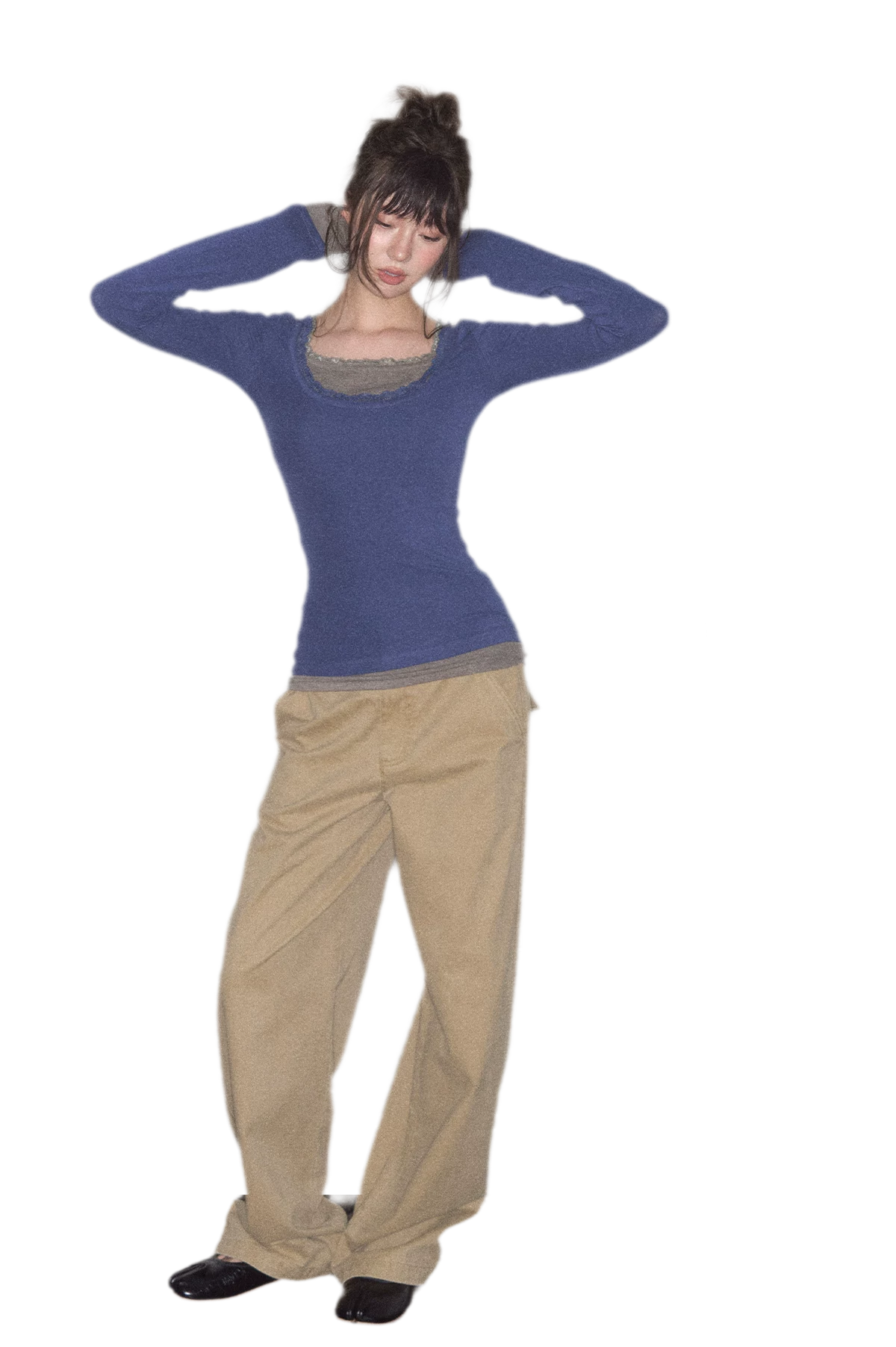 Mehrlagiges Stricktop mit Spitzenbesatz
