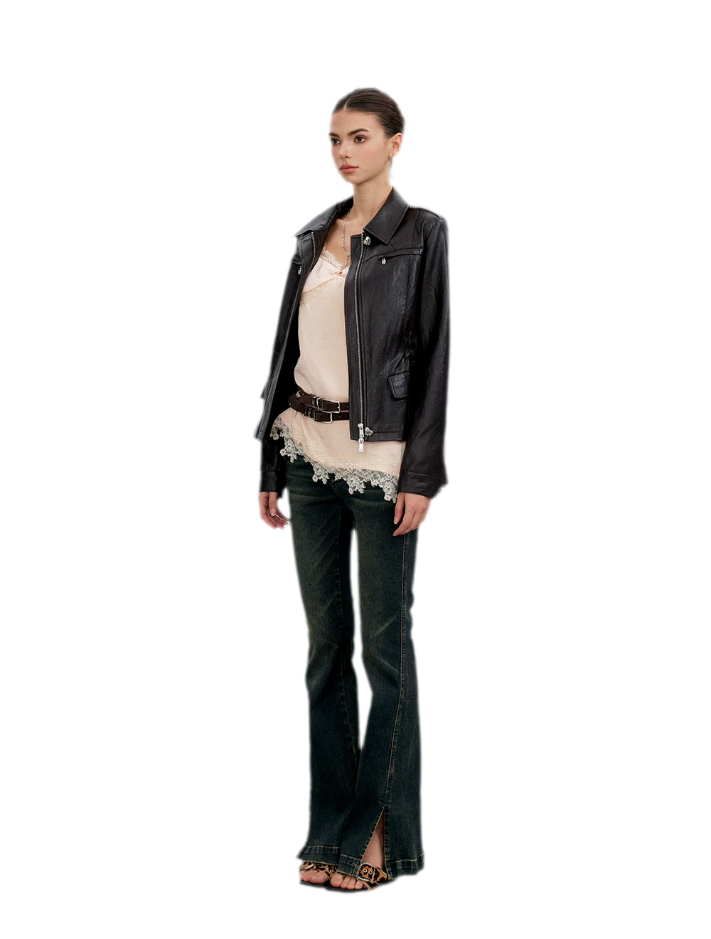 Distressed Cinched Waist PU Jacket