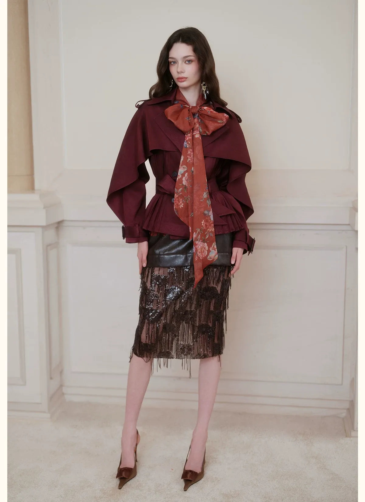 Glossy Cape Short Trench Coat