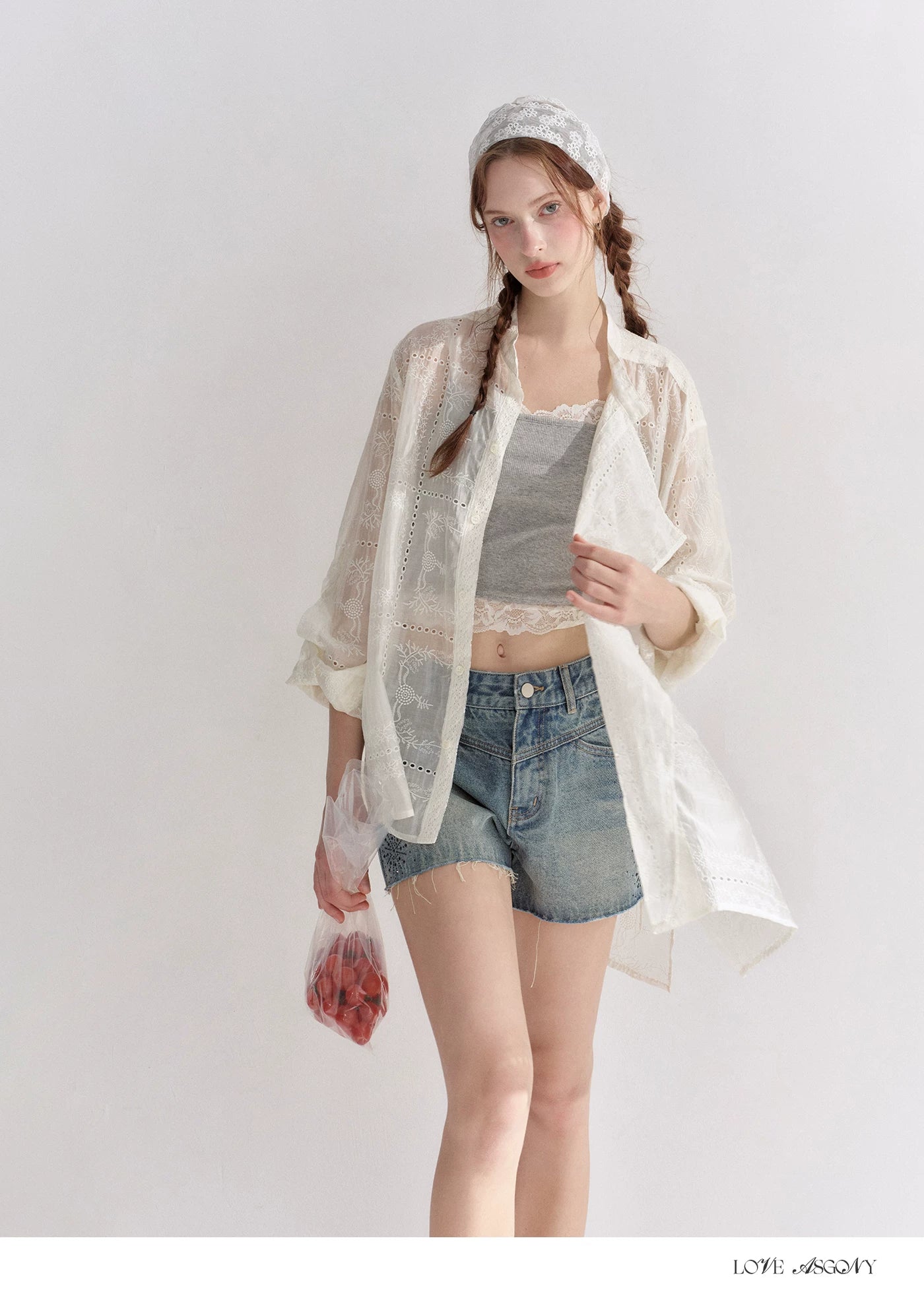 Hollow Embroidered Long Sleeve Sun Protection Shirt