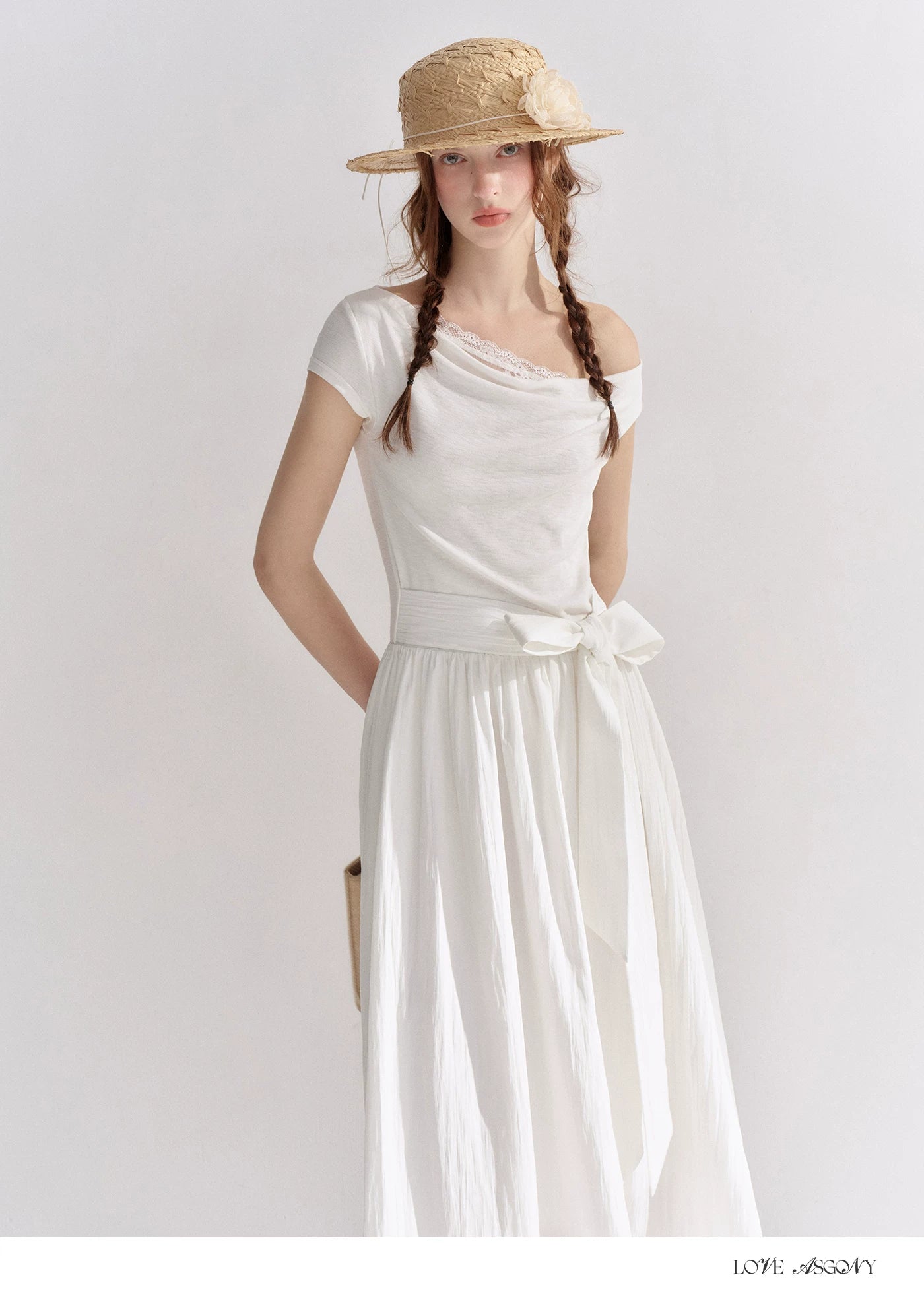 Lace-Trim Off-Shoulder Tie Dress