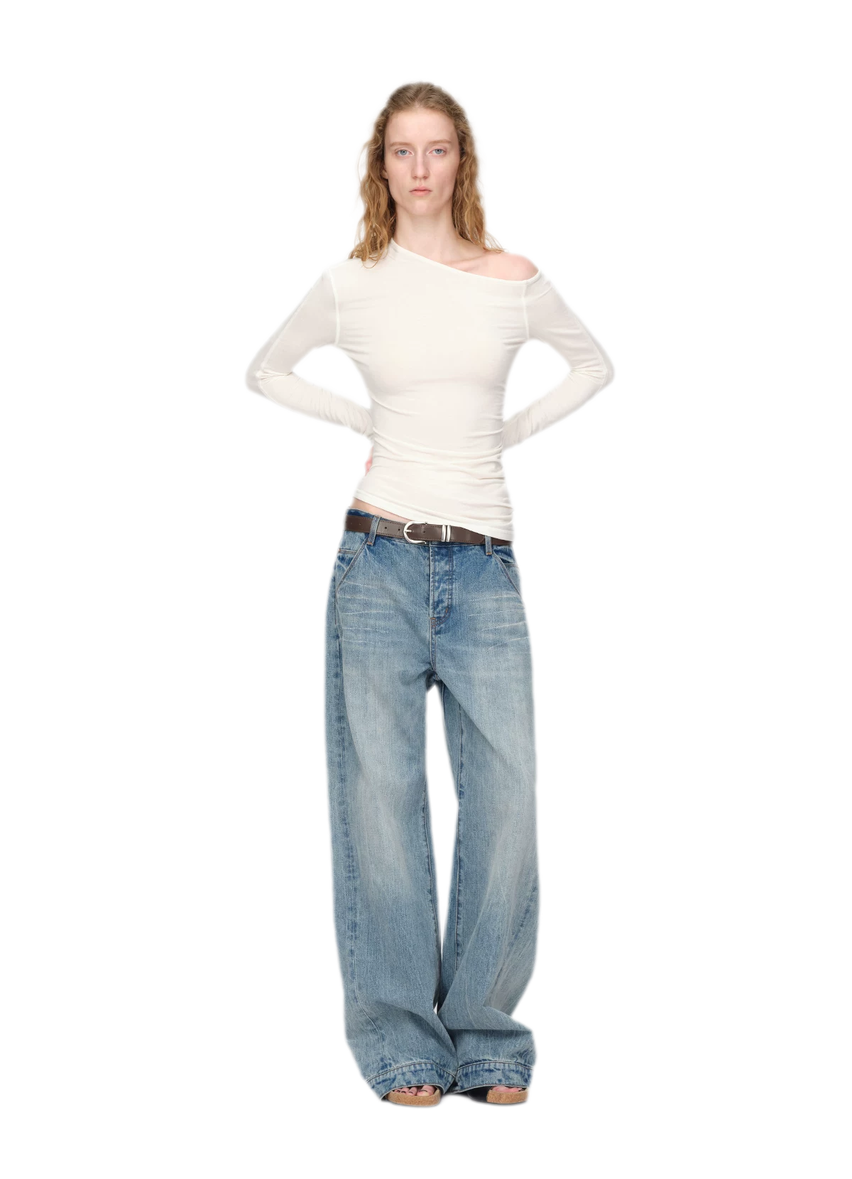 Gewassen vintage jeans met rechte pijpen