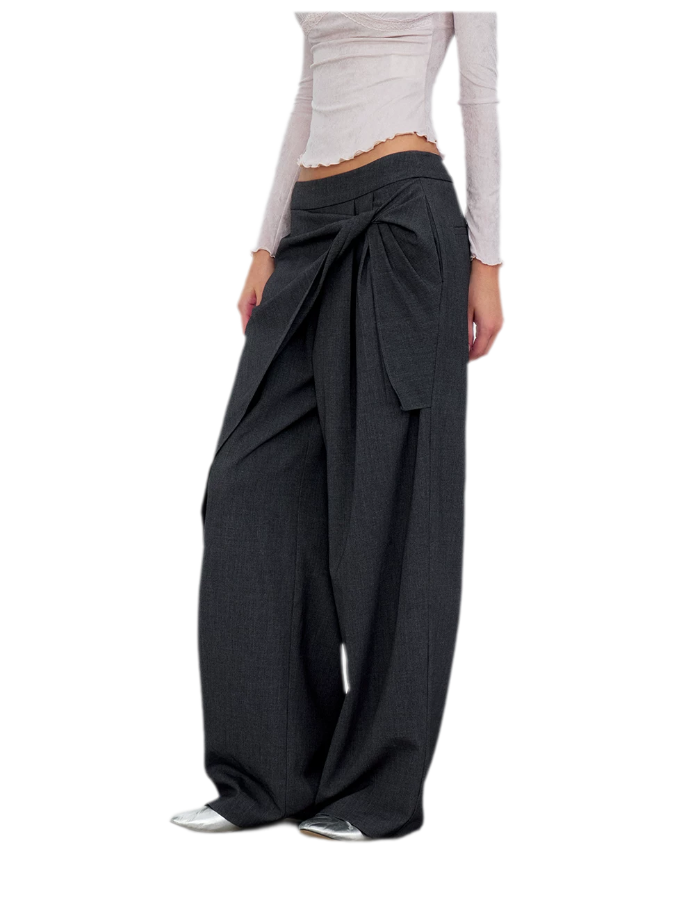 Twisted Overlay Wide-Leg Trousers