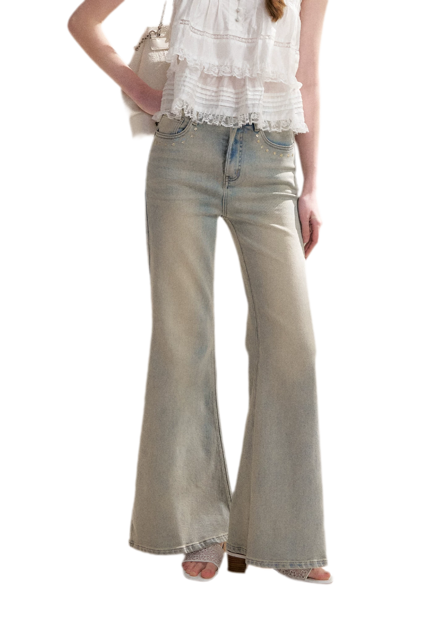 Five-Petal Sequin Flare Jeans