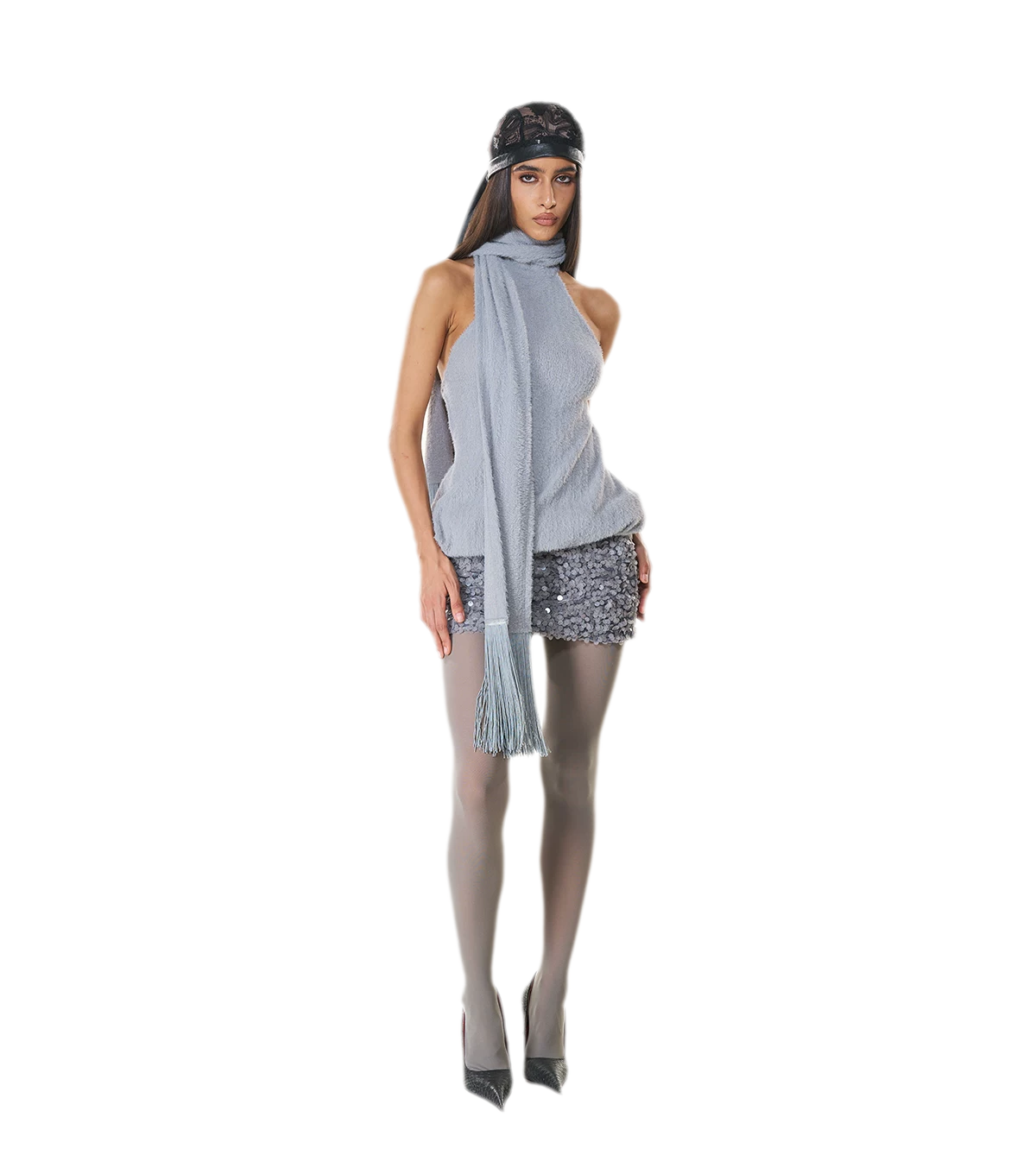 Robe pelucheuse à encolure dos nu et froncée