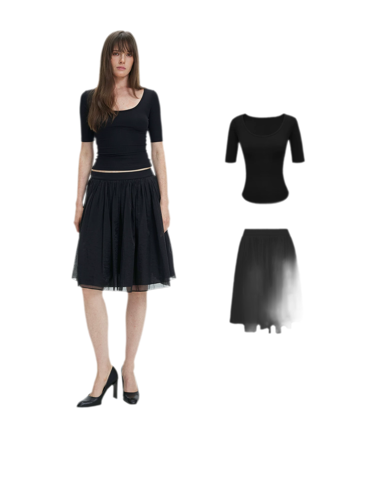 Pleated Chiffon Midi Skirt