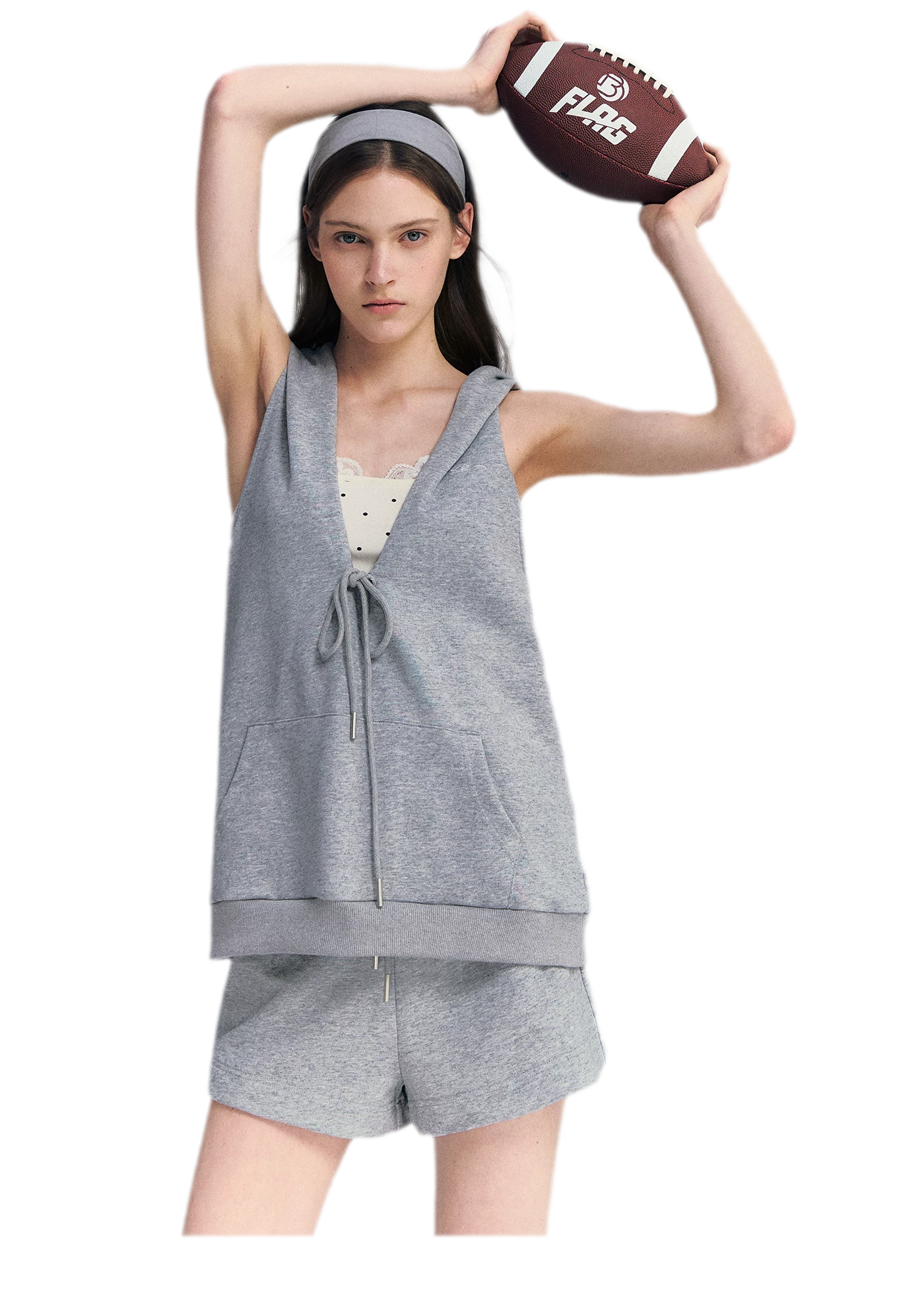 U-Neck Hoodie Vest Set