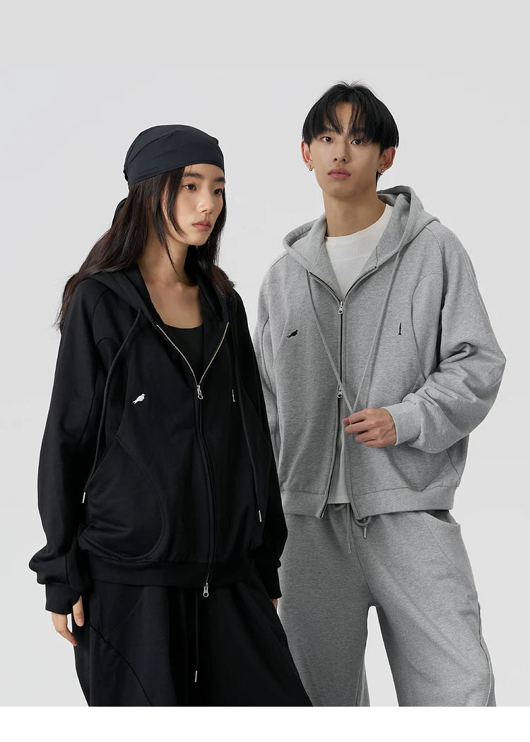 Ribbed Panel Hooded Zip Jacket