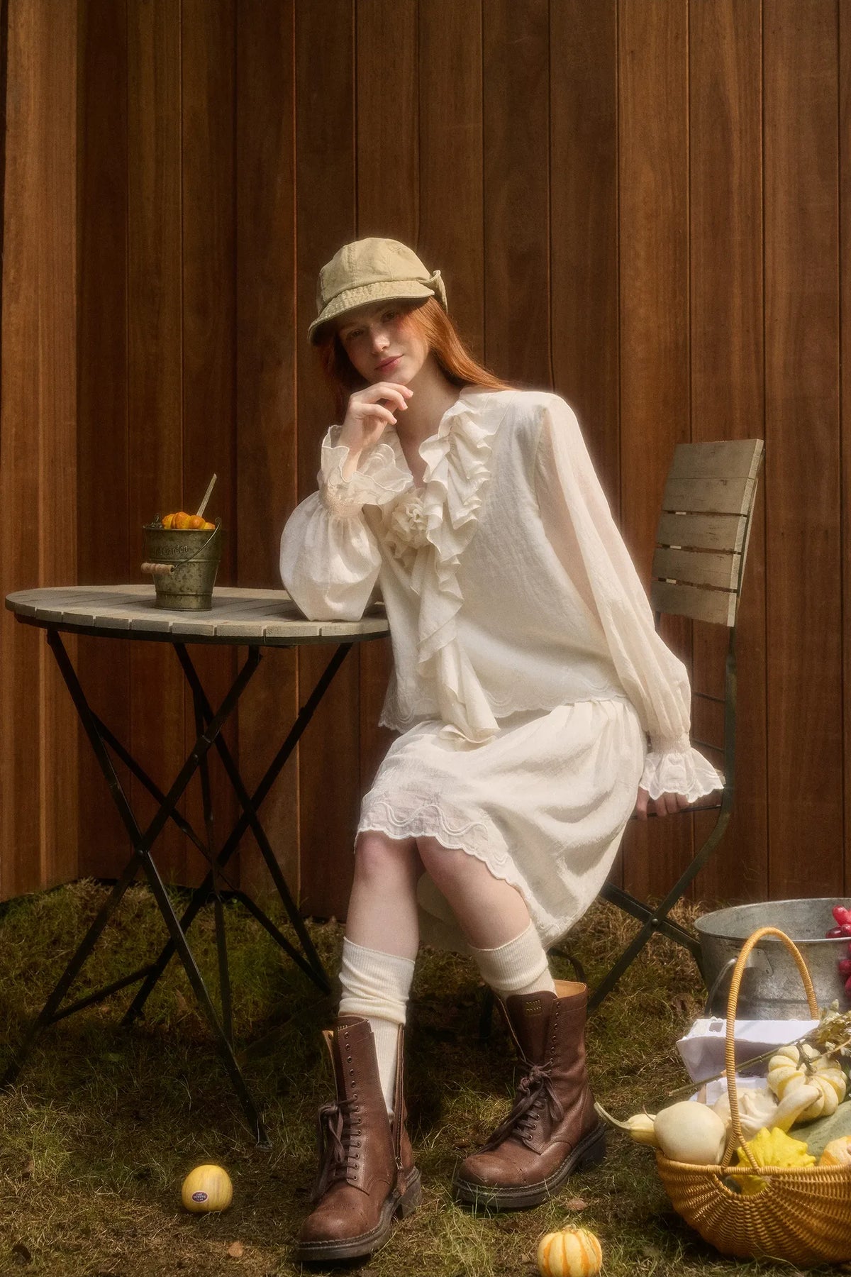 Embroidered Ruffle Blouse Skirt Set