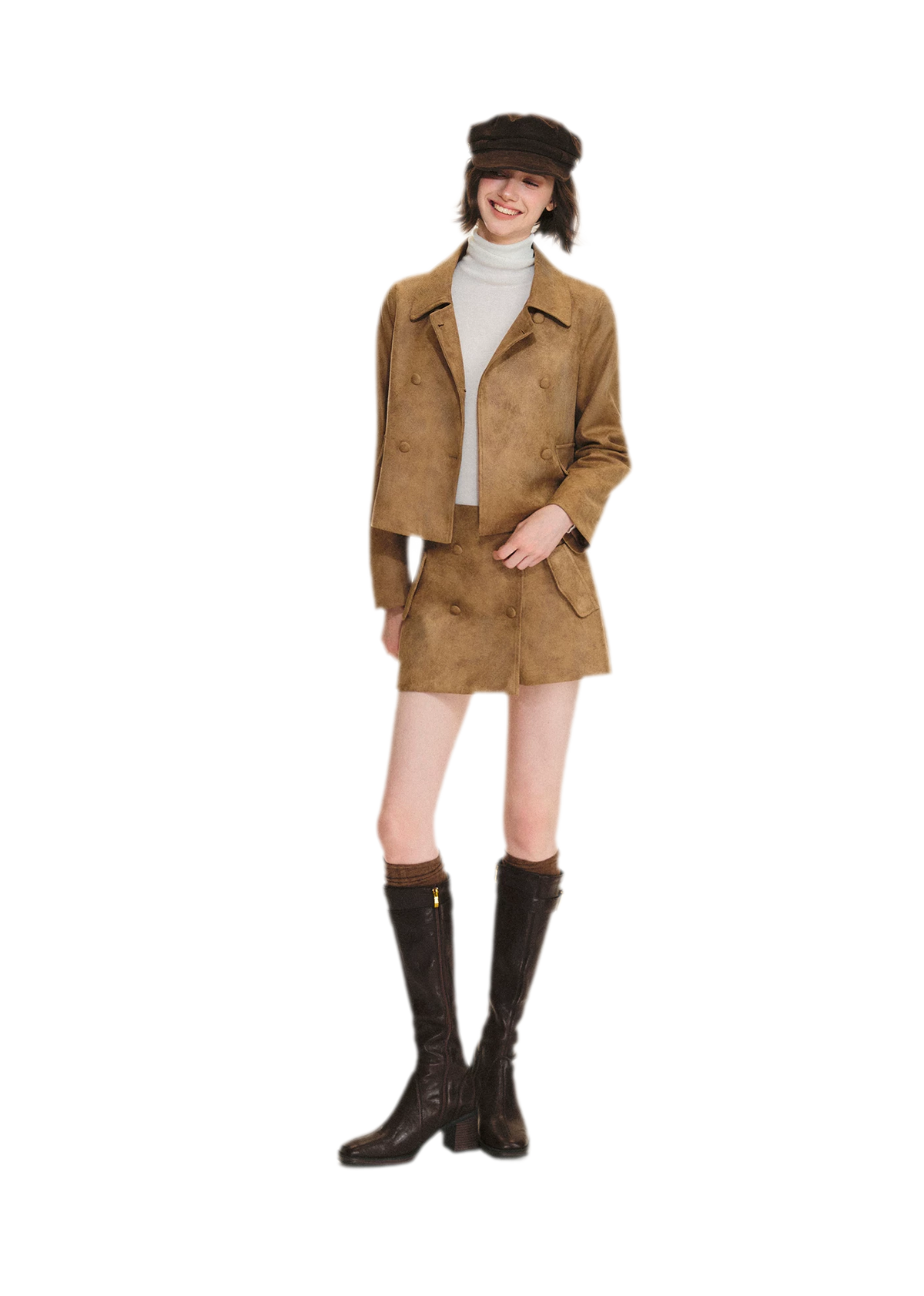 Distressed Leather Jacket Skort Set