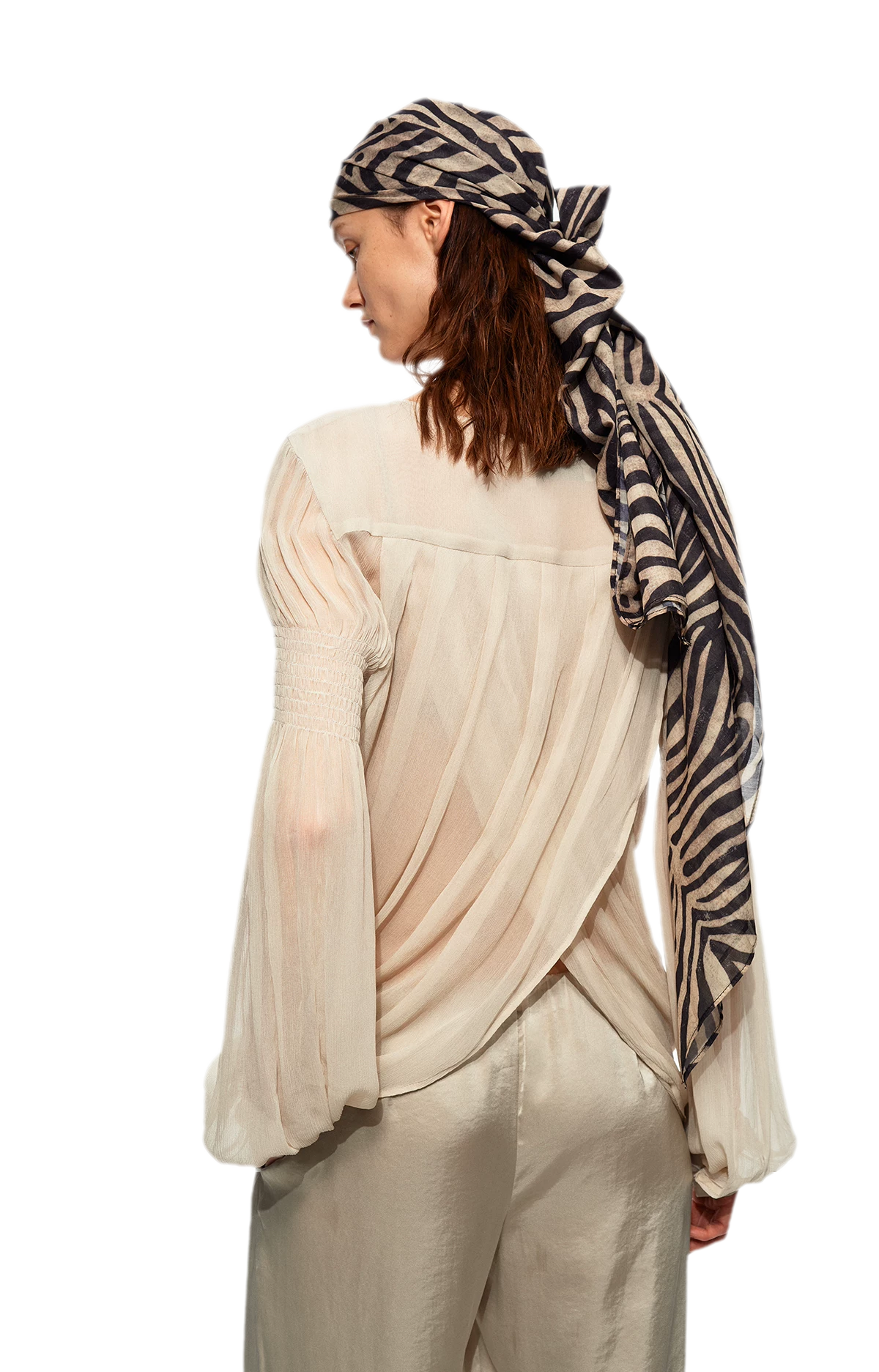 Pleated Bubble Sleeve Chiffon Blouse
