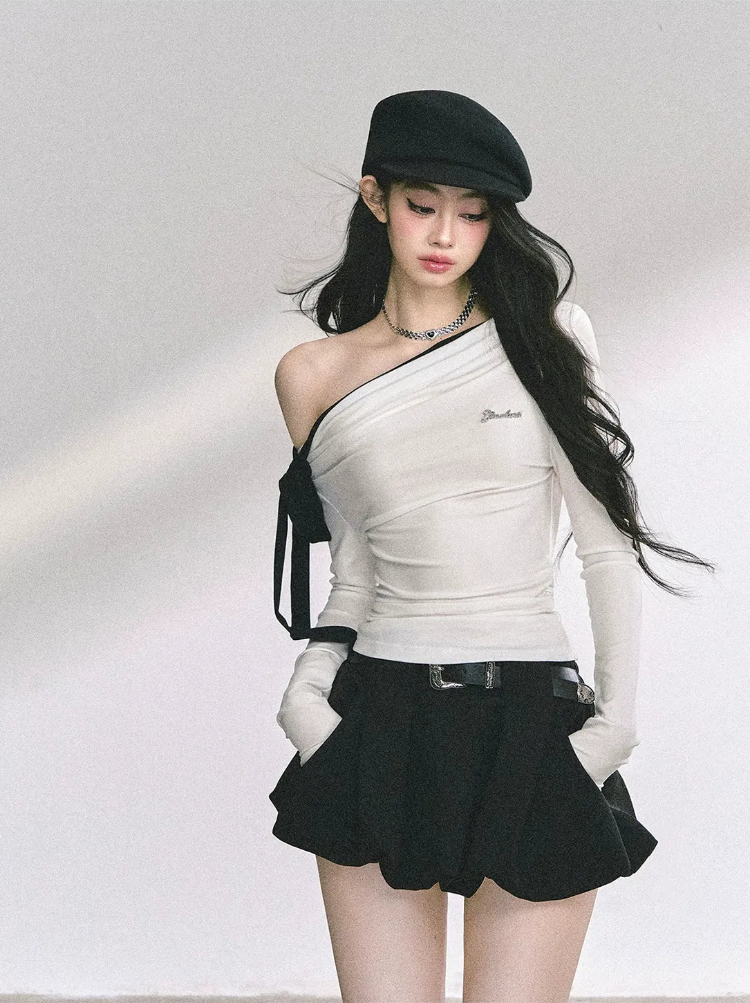 Asymmetrisches gerafftes Crop-T-Shirt