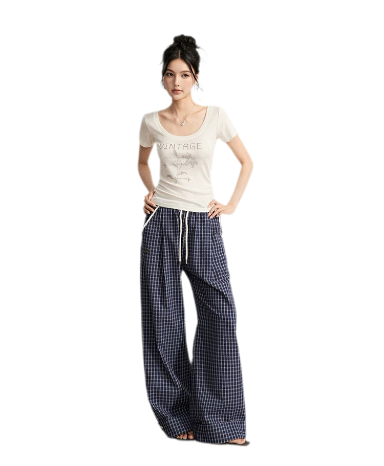 Plaid Wide-Leg Trousers