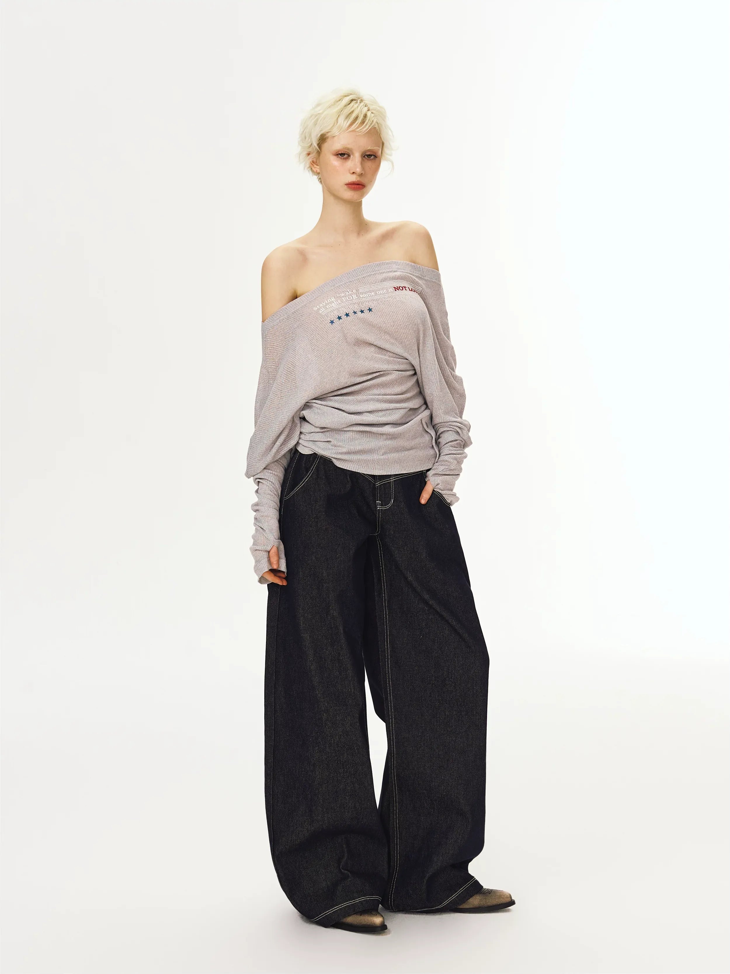 Wide-Leg Raw Denim Pants