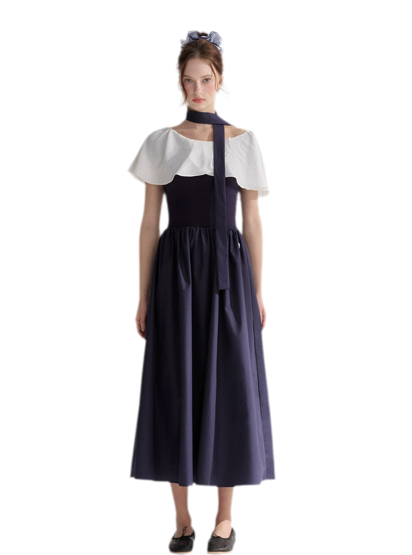 Cape Ribbon Ruffle Dress