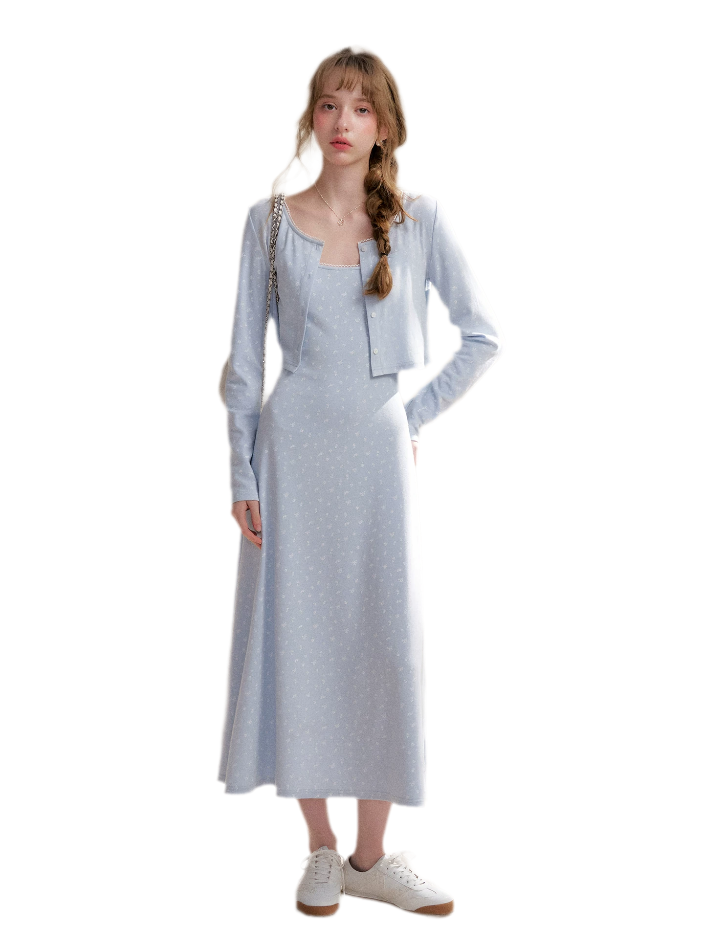 cardigan midi dress Kroche Rose Knit Moonlight Blue (Dress) (Pre-order) / L Primavera Couture 4047 Sparkling Size:7-8Y Introducing the Edington Crochet labor day