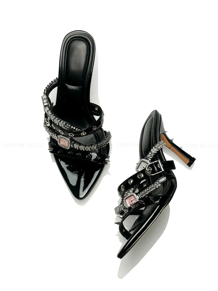 Patent Rivet Stiletto Sandals