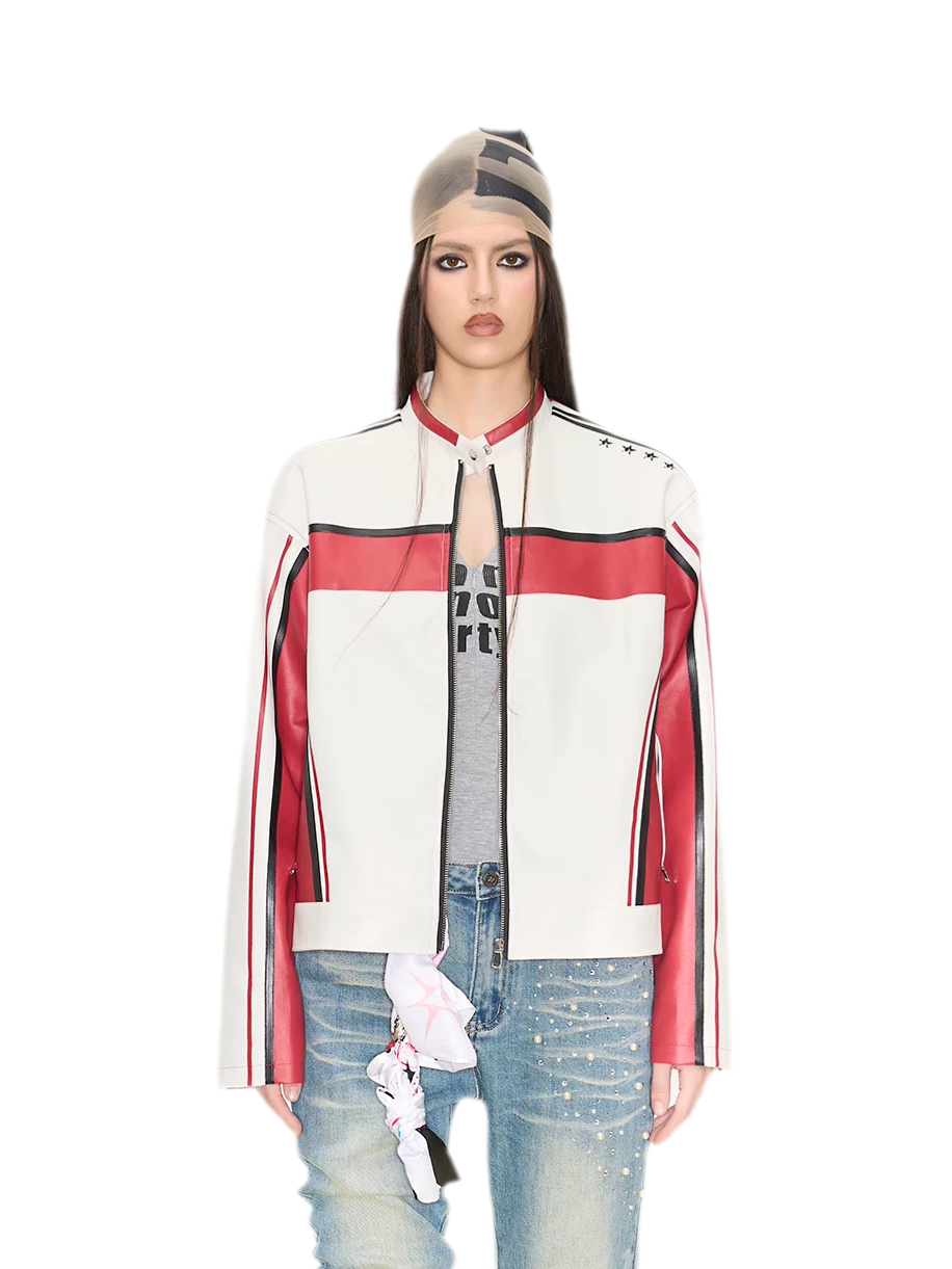 Oversized-Lederjacke mit Colorblocking