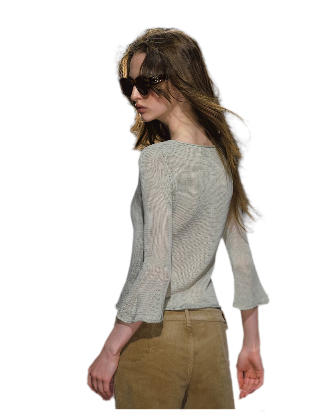 Sheer Bell Sleeve Knit Top
