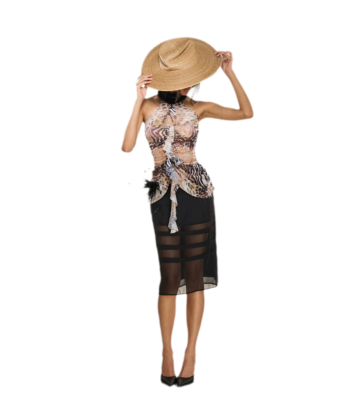 Gradient Leopard Halter Mesh Top