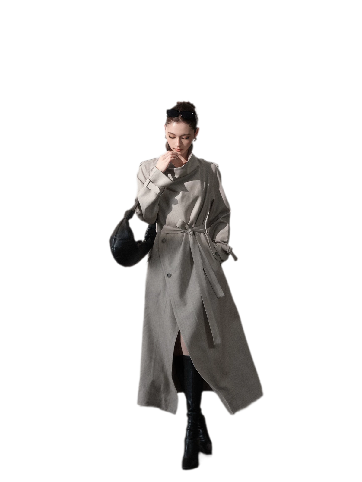 Silver-Thread Striped Long Trench Coat