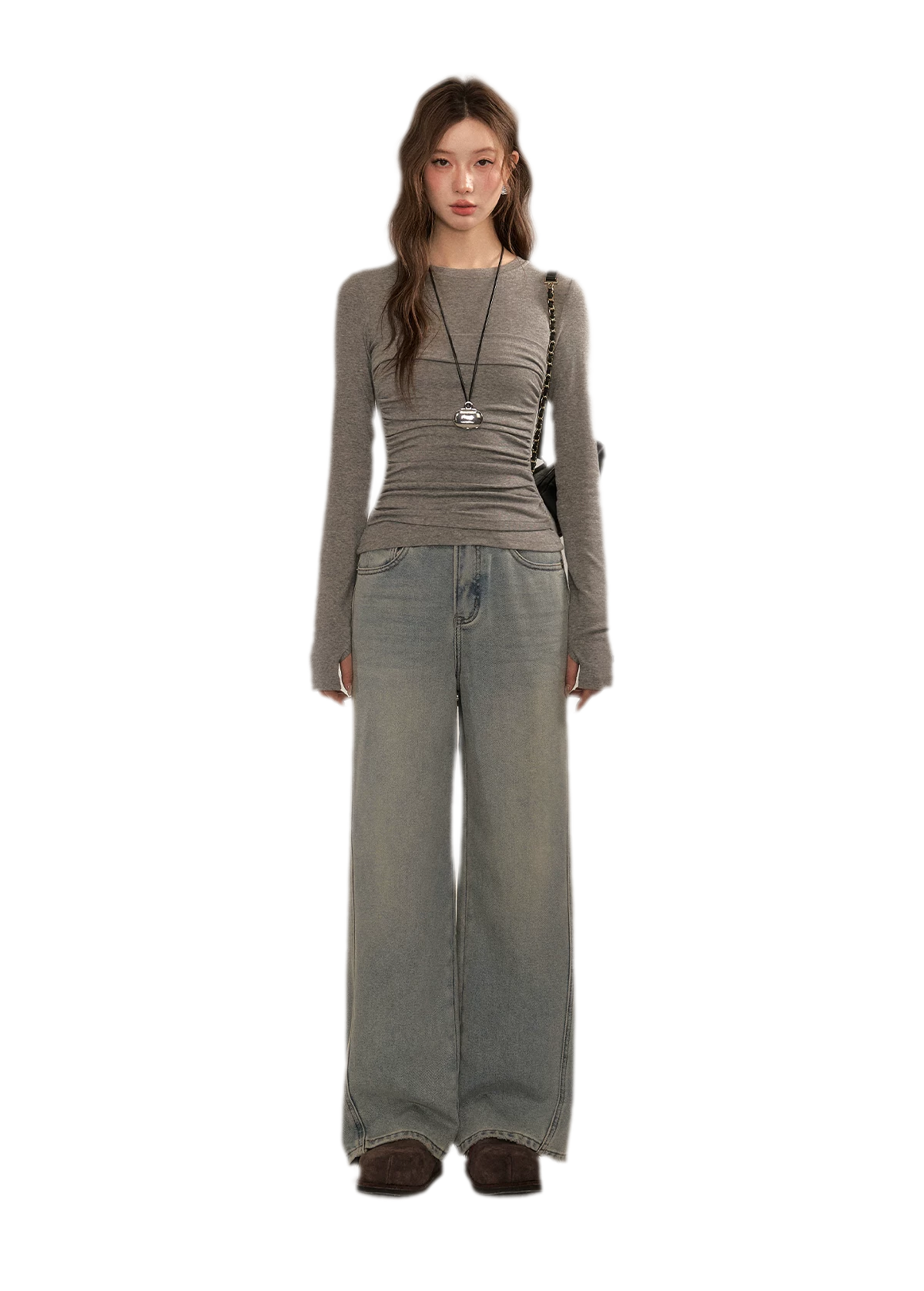Ruched Sheer Long Sleeve Top