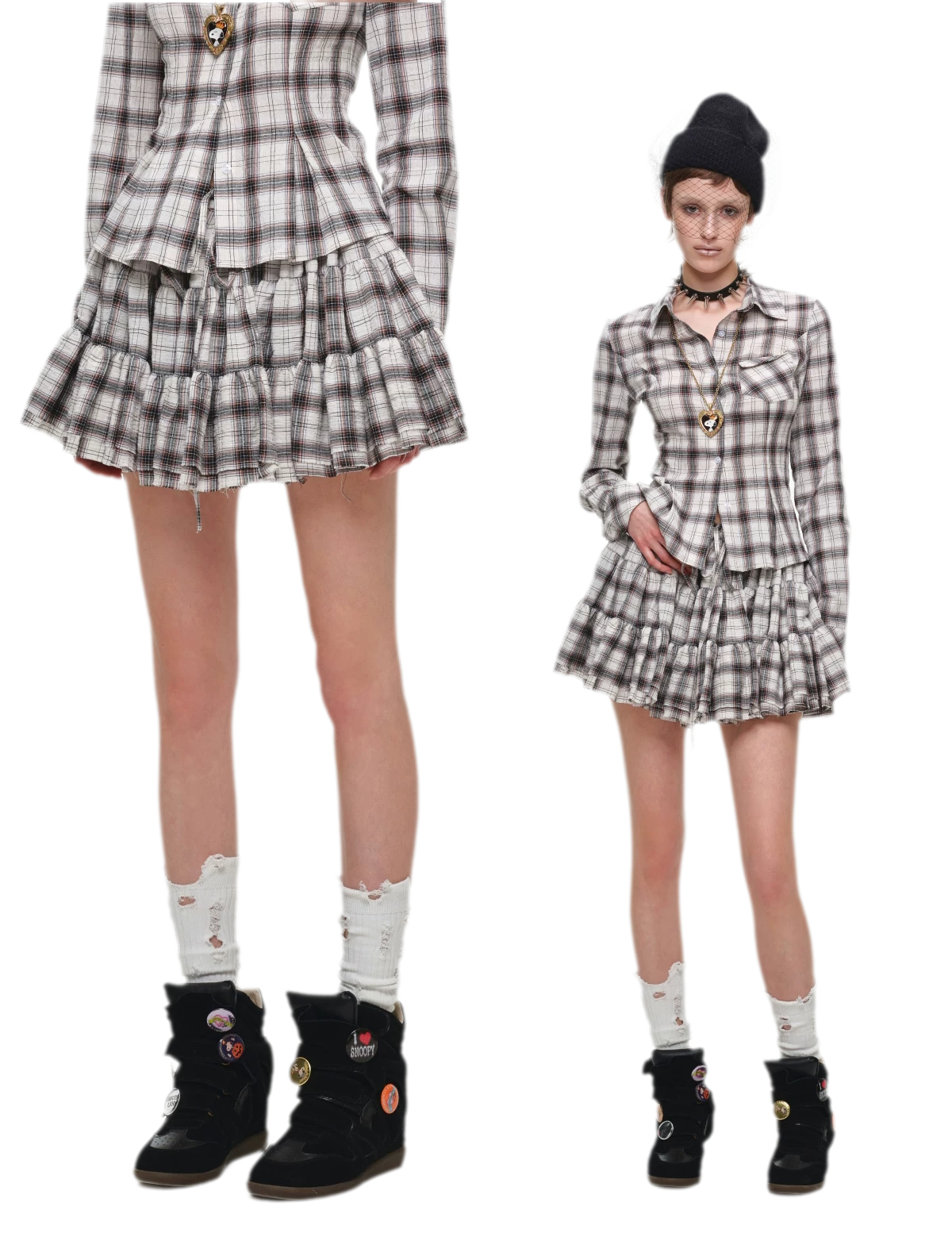Plaid Tiered Skirt Set