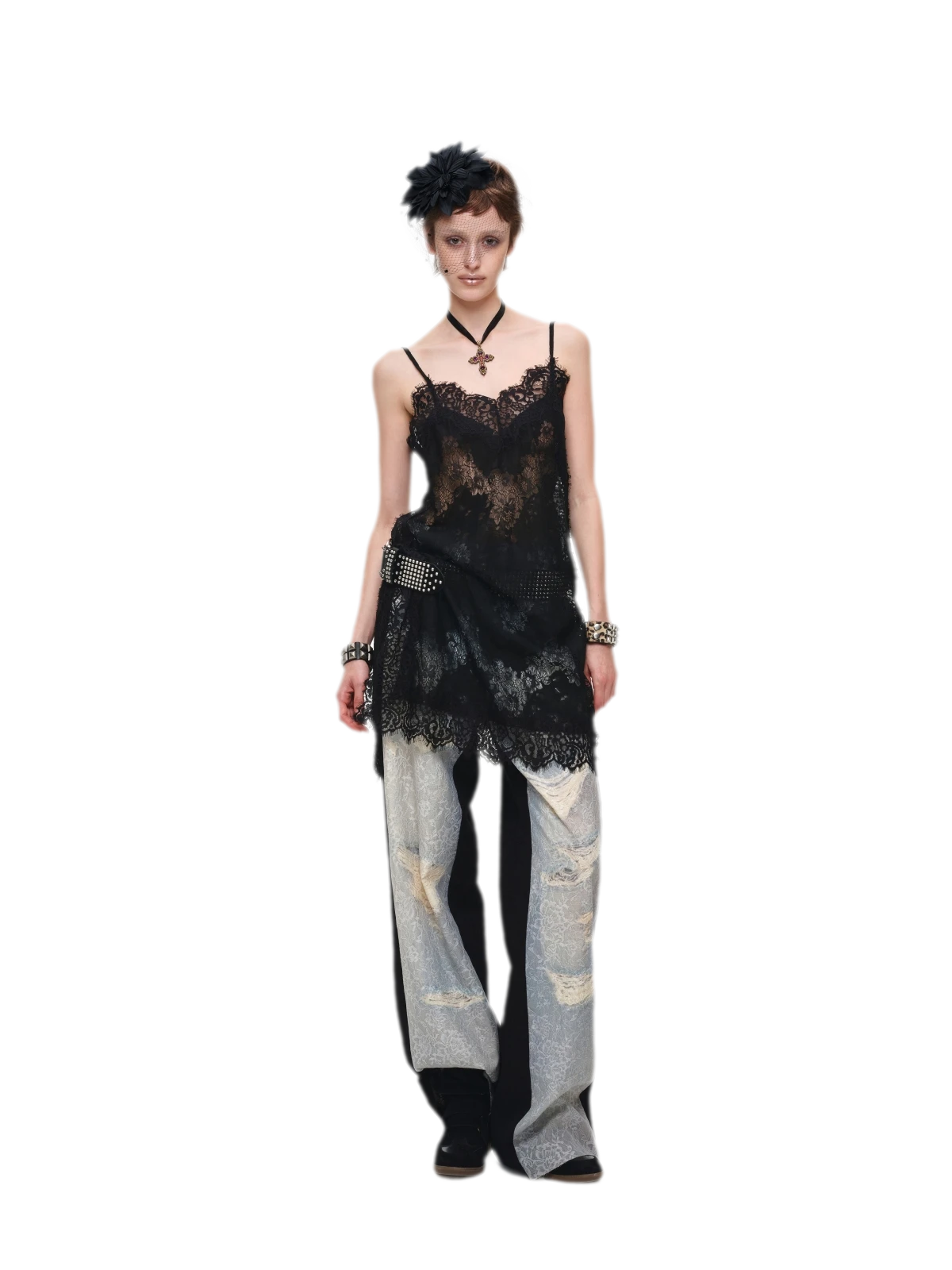 Washed Lace Straight Pants
