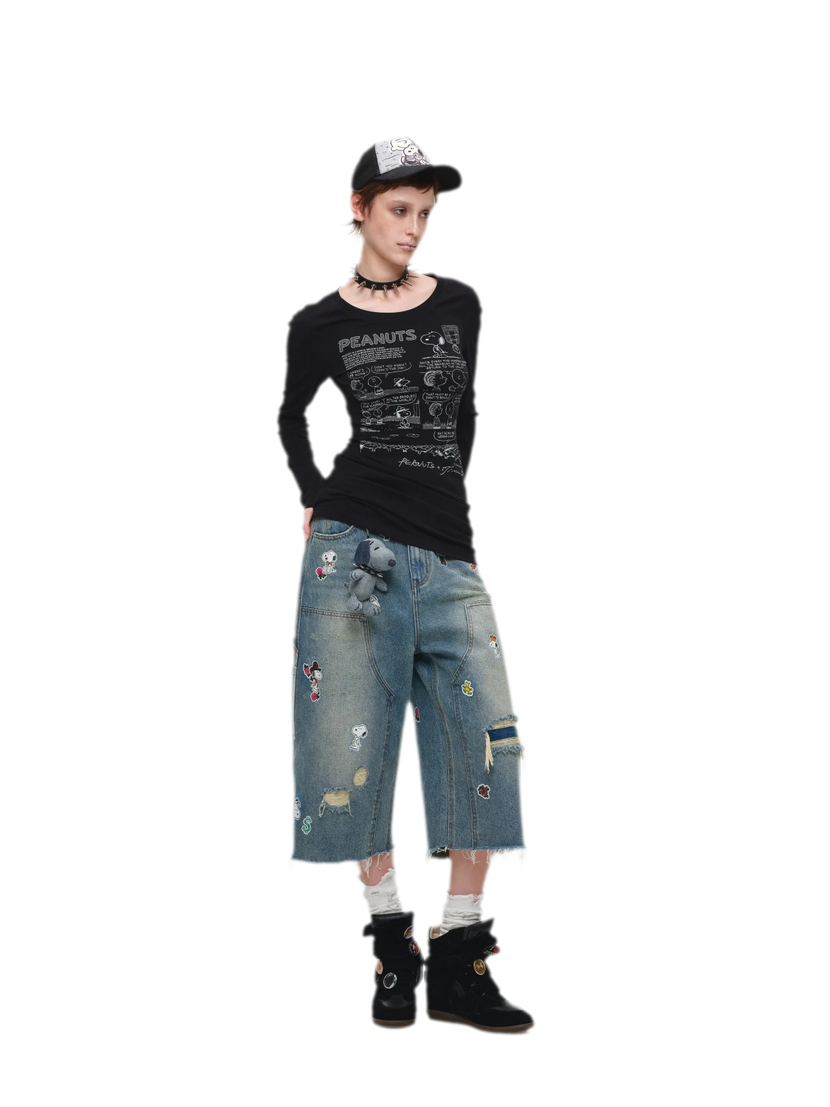 Washed Distressed Cropped Jeans