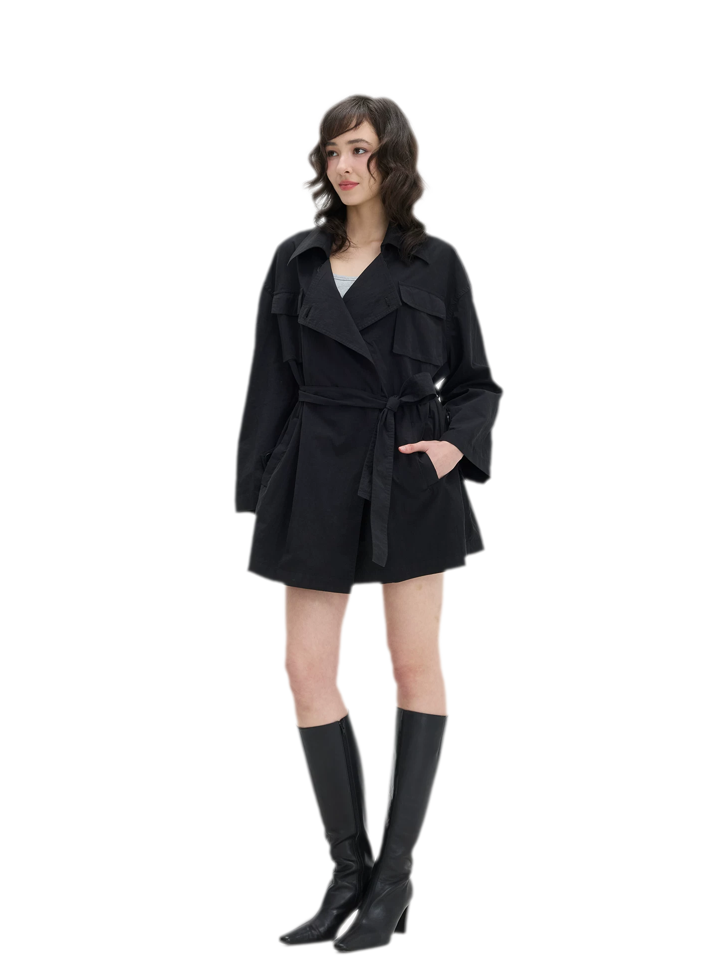 Matte Finish Belted Short Trench