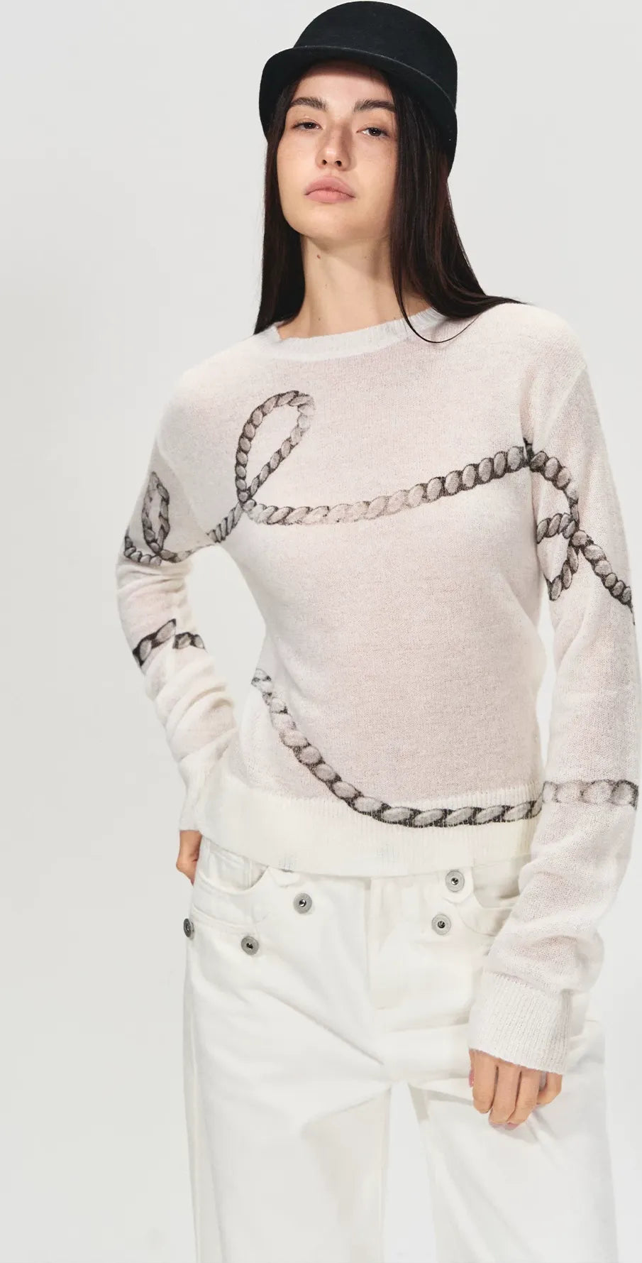 Mohair Wool Sweater with Irregular Chain Print
