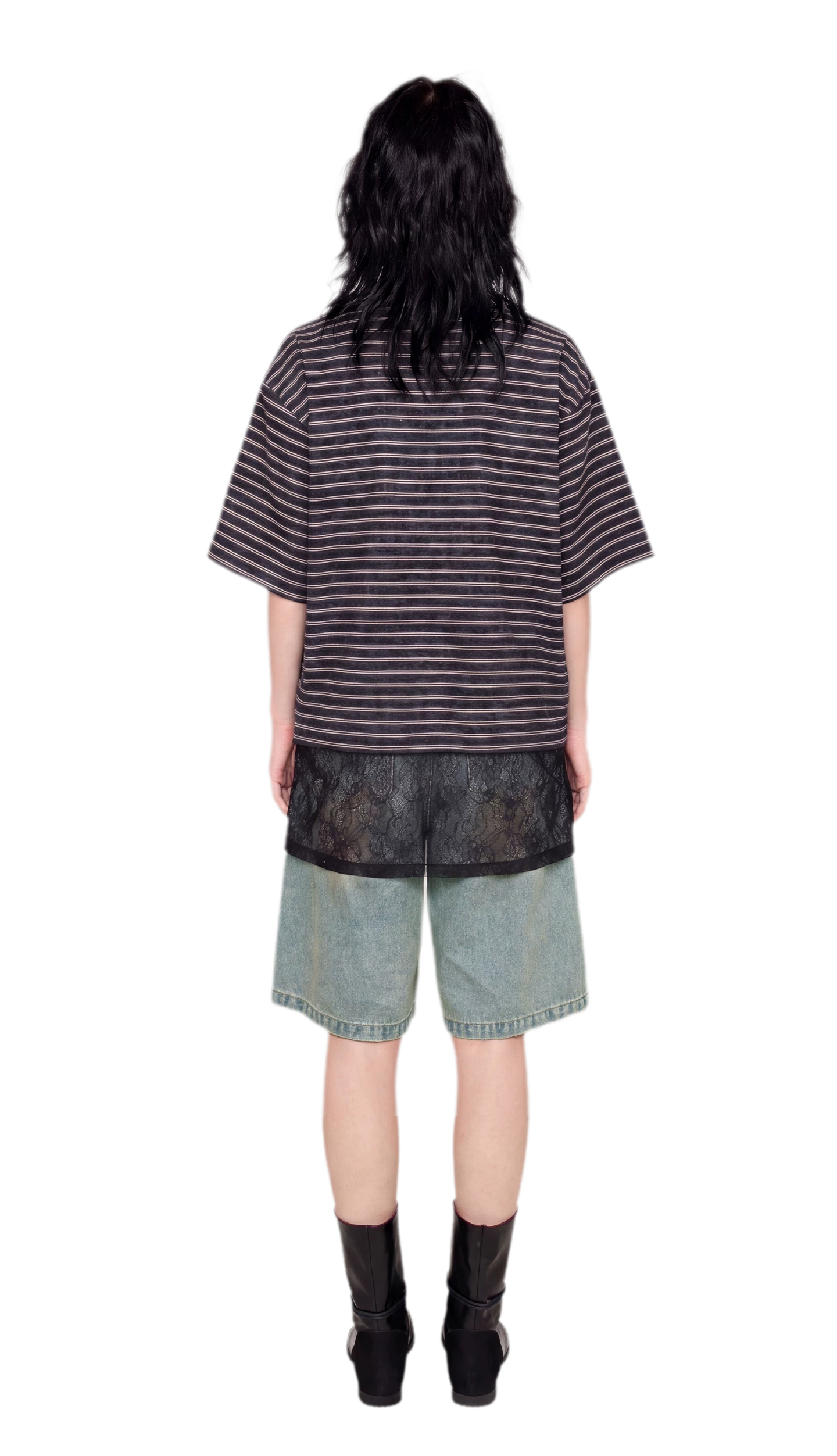 Striped Lace Hem T-Shirt