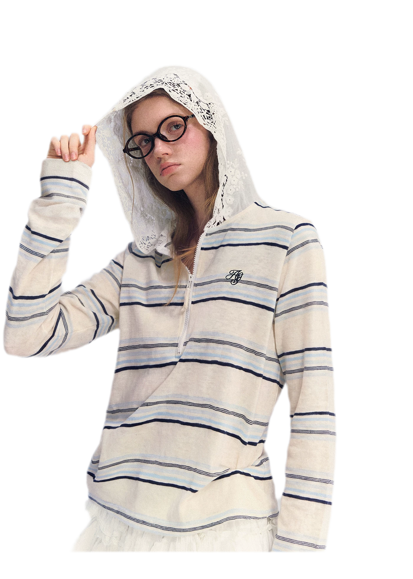 Embroidered Lace Hooded Tee