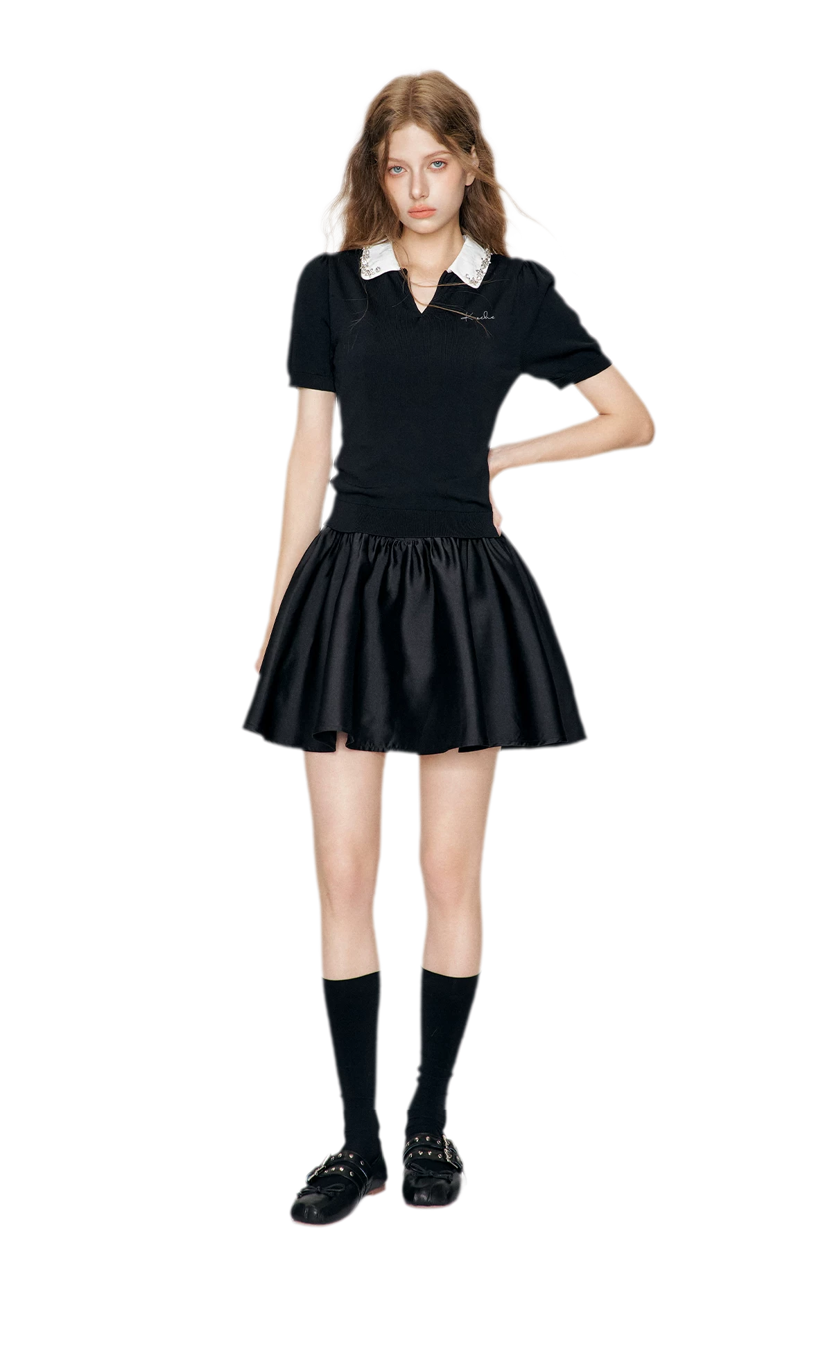 Beaded Collar Knit Tee
